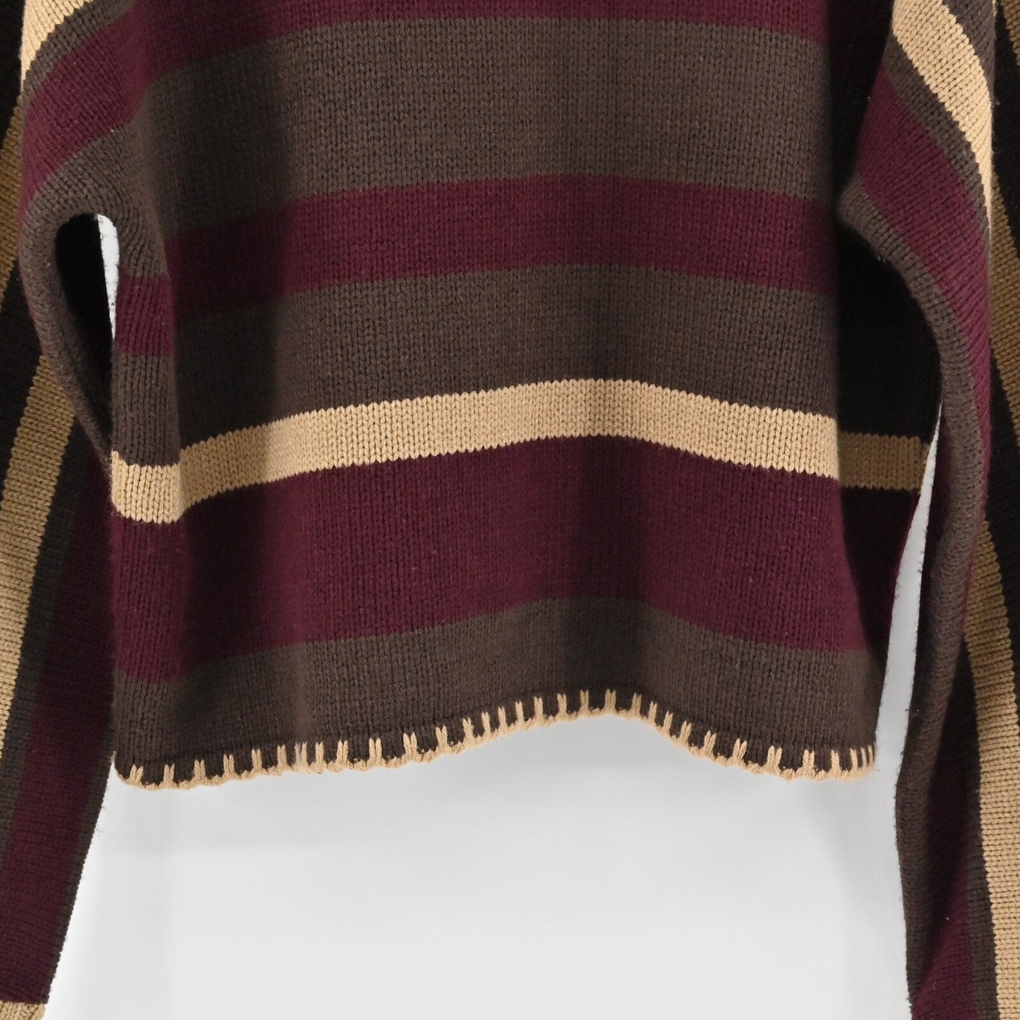 525 AMERICA Womens Striped Sweater Size L Brown Tan Turtleneck Knit Whipstitch
