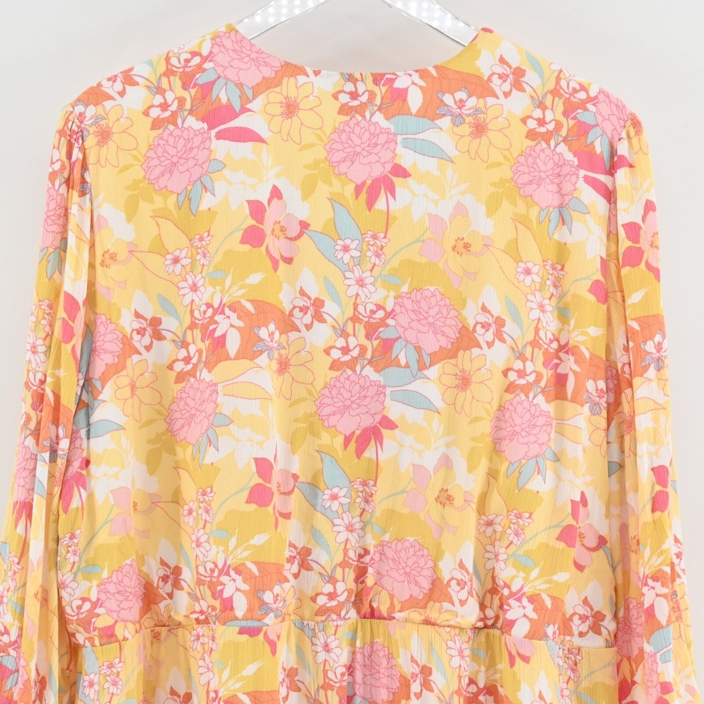 TORRID Dress Size 2X Peach Floral Print Gauze Hi-Lo VNeck Shirred Embroidery