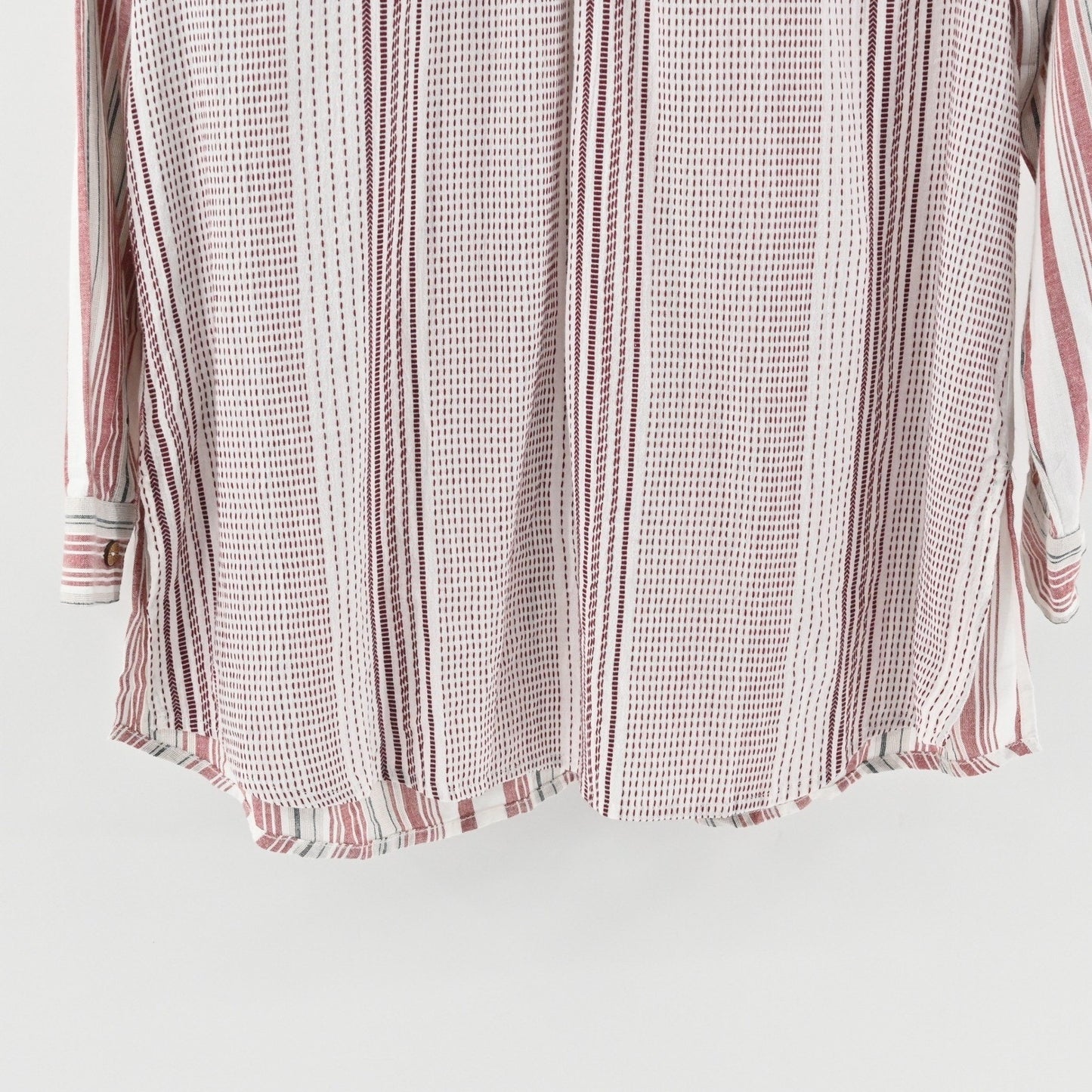 Soft Surroundings Womens Repose Berry Stripe Beaded Tunic Sz XL Boho Button Top