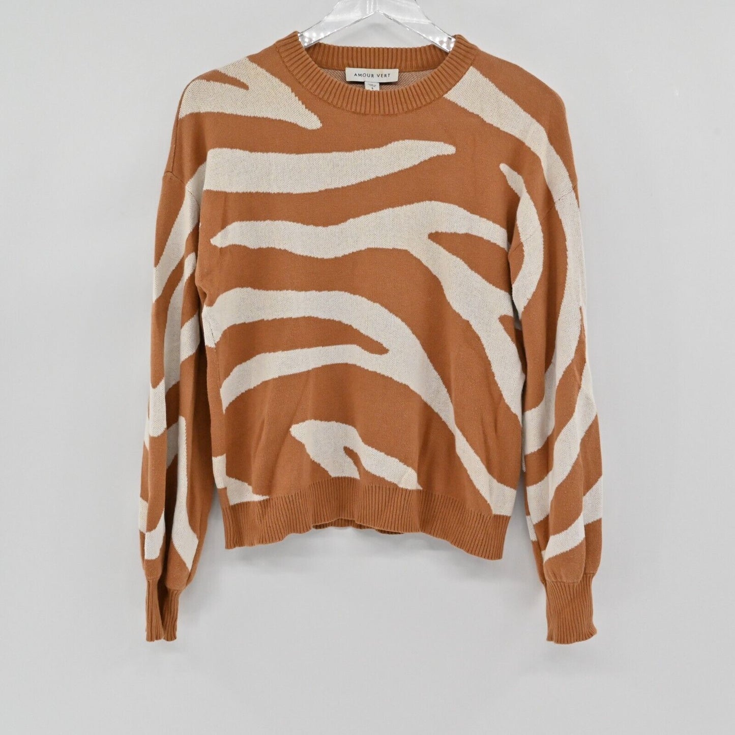 AMOUR VERT Sweater Womens Size S Zebra Print Adelola Crewneck Long Sleeve Knit