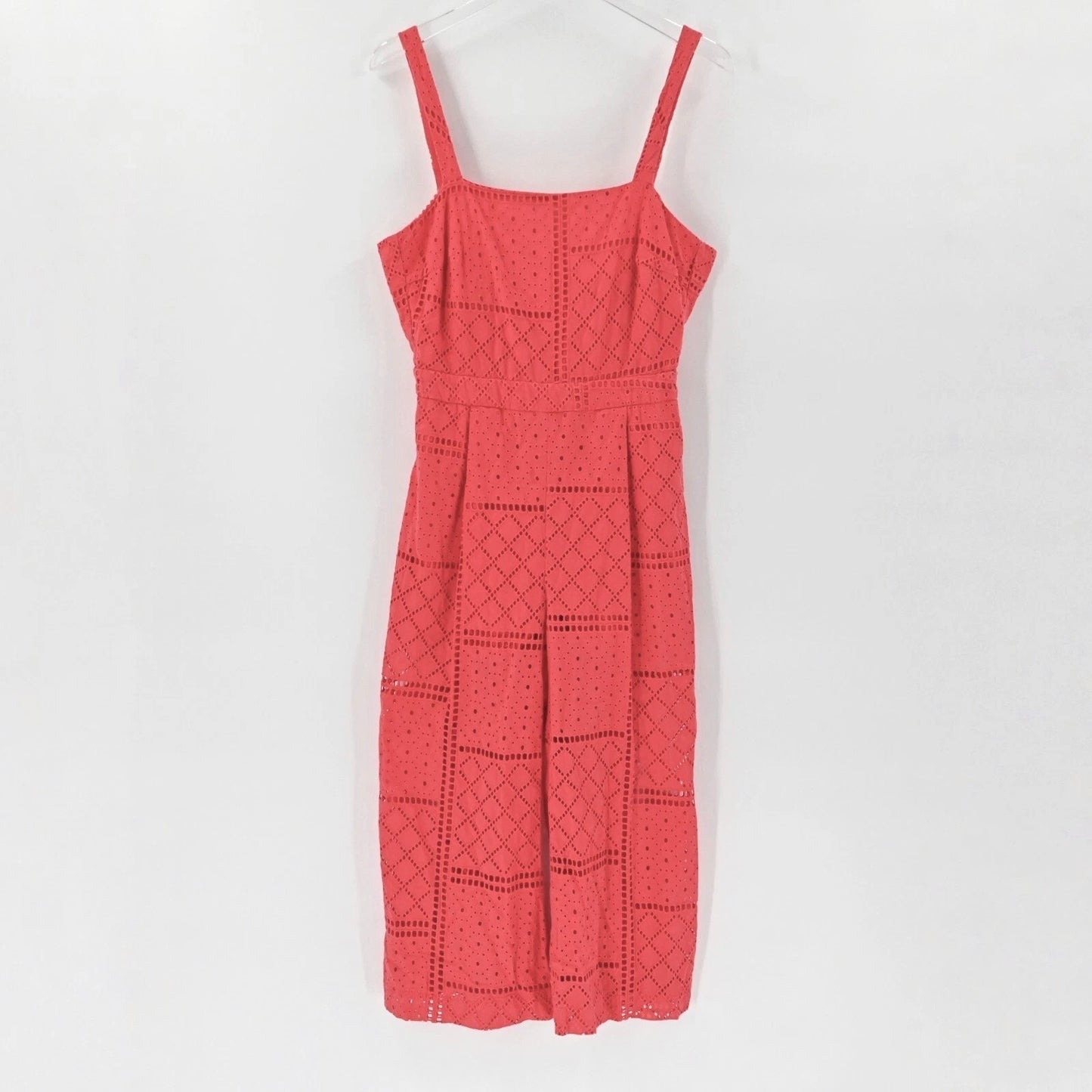 PARKER Womens Ashton Jumpsuit Sz 4 Red Eyelet Sleeveless Crop Slit Wide Leg
