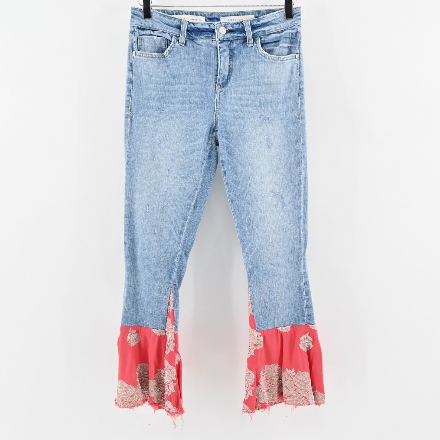 ANTHROPOLOGIE Embroidered Flare Jeans Womens Size 26 Pilcro High Rise Denim Boho