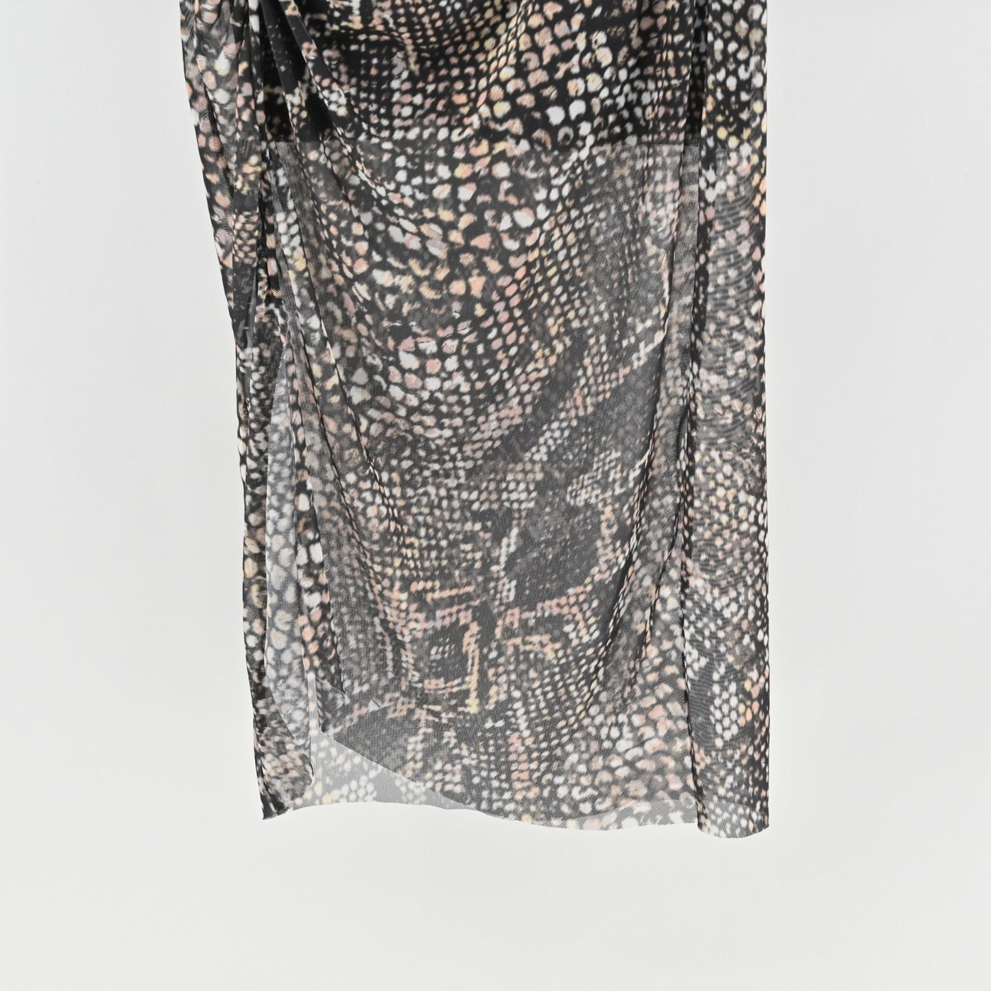 ALLSAINTS Nora Waima Dress Size 6 Slim Fit Ruched Midi Black Snake Motif Print