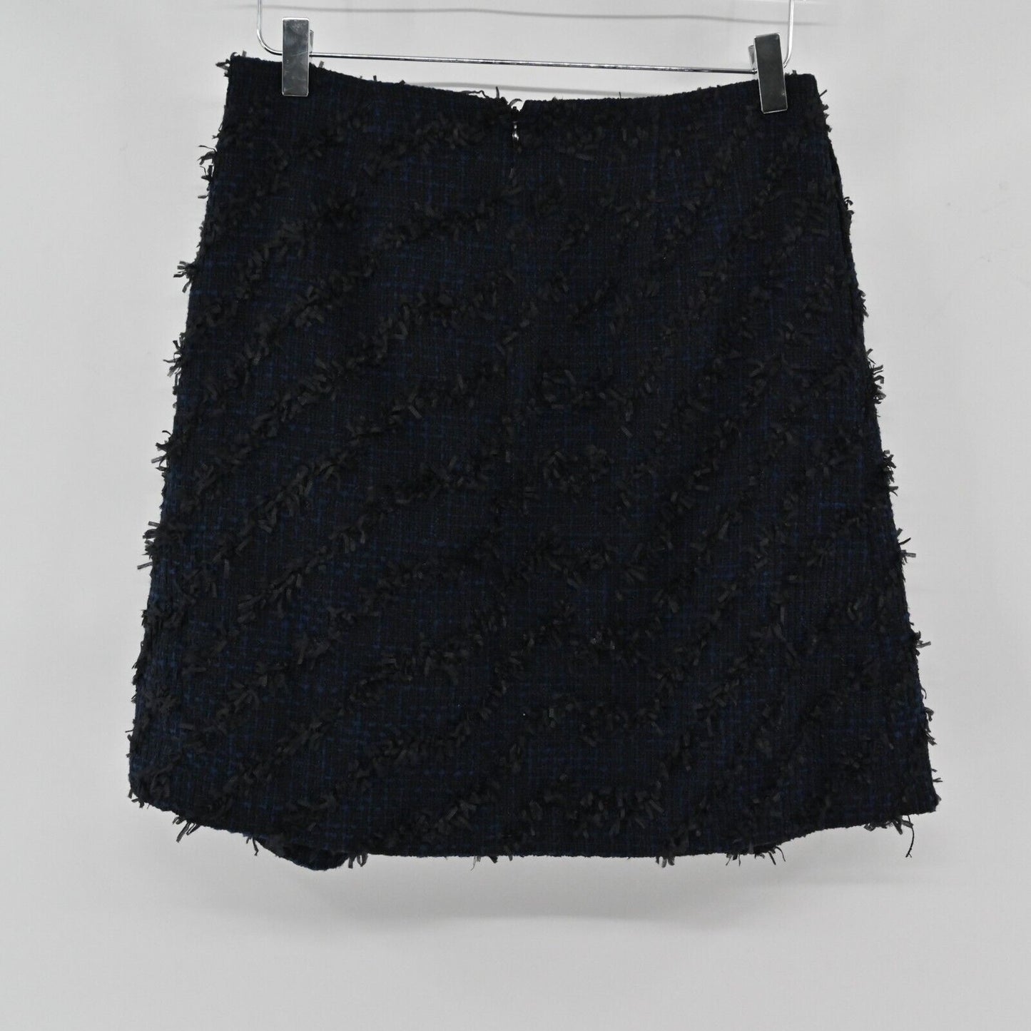 J MCLAUGHLIN Skirt Womens Size 6 Dark Navy Blue Tweed Fringe Textured ALine Mini