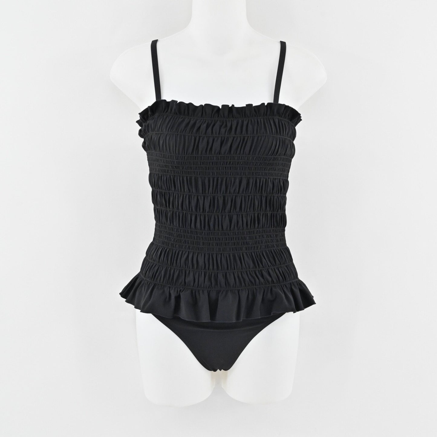TORY BURCH Womens Costa Swimsuit Sz XS Black Smocked Convertible One Piece Retro