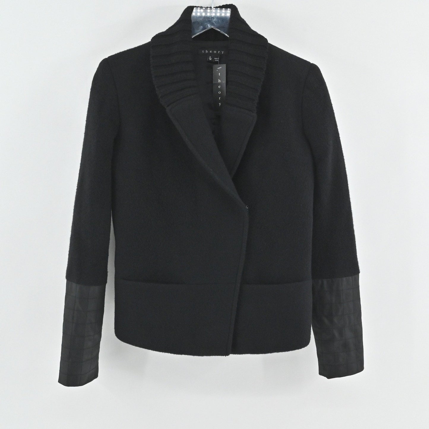Theory Womens Ponette Jacket Size 0 Wool Cashmere Black Rib Collar Luxury NEW