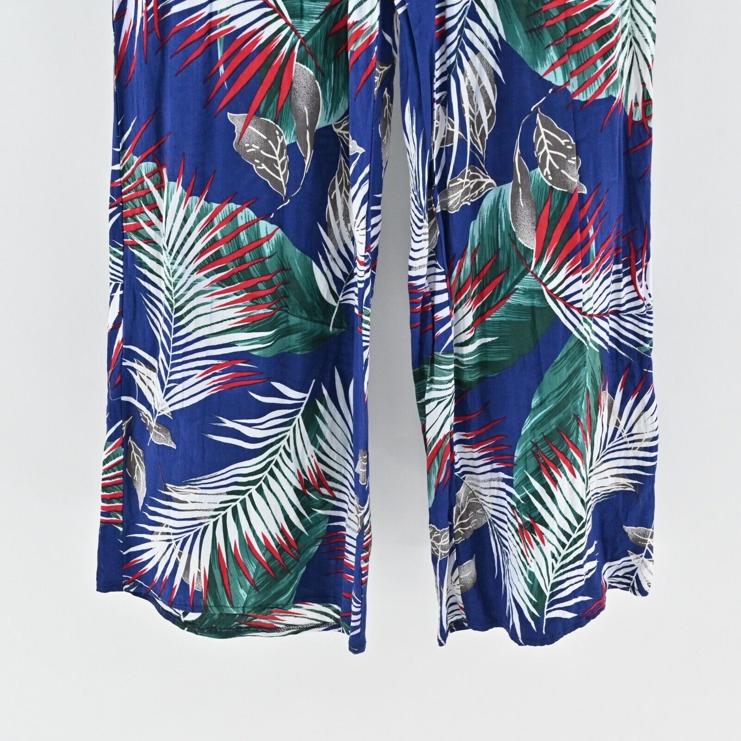 THE SANG Pants Womens Size M Blue Tropical Print High Rise Wide Leg Beach Boho