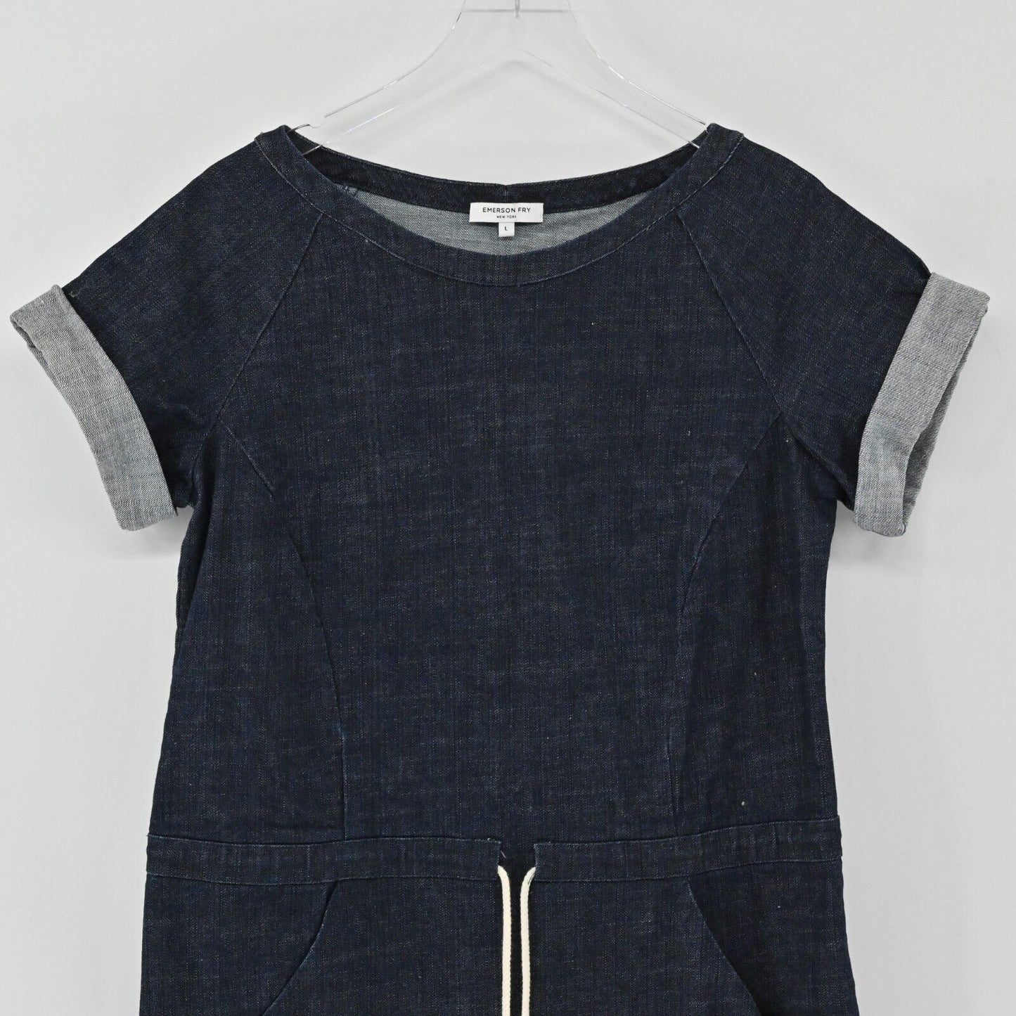 EMERSON FRY Dress Womens Size L Blue Jean Drawstring Waist Denim Tuckernuck