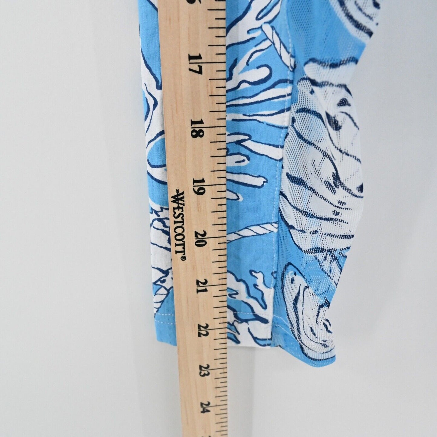 ICIKULS Top Womens Size M Blue Tropical Seashell Print Quarter Zip Long Sleeve