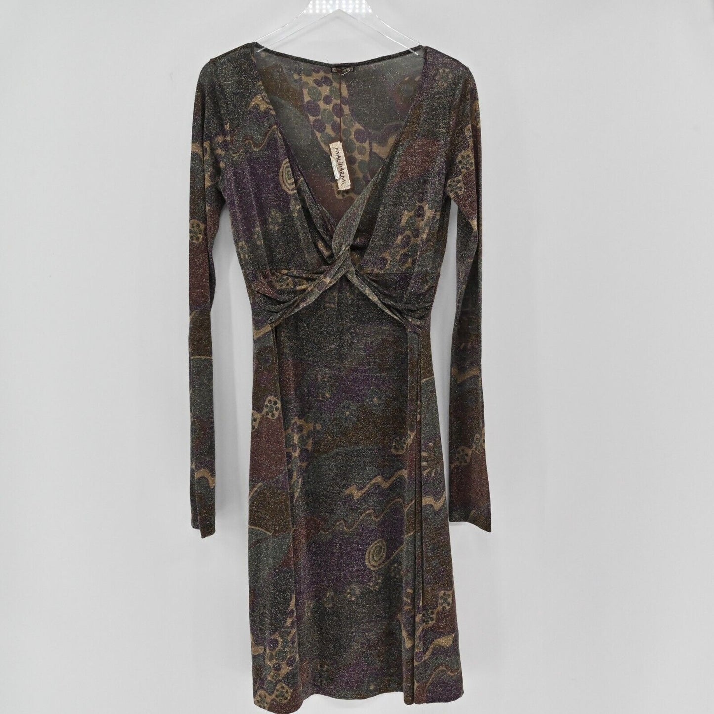 MALIPARMI Dress Womens Sz 46 US M Abito Jersey Wool Metallic Abstract Multi NEW