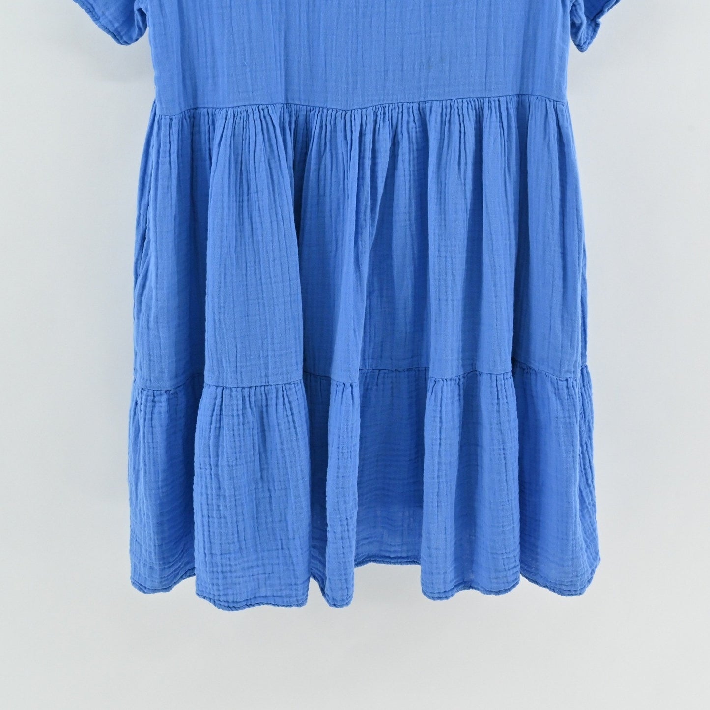 9 Seed Womens Cotton Tiered Mini Dress Size PS Blue Resort Bohemian Vacation