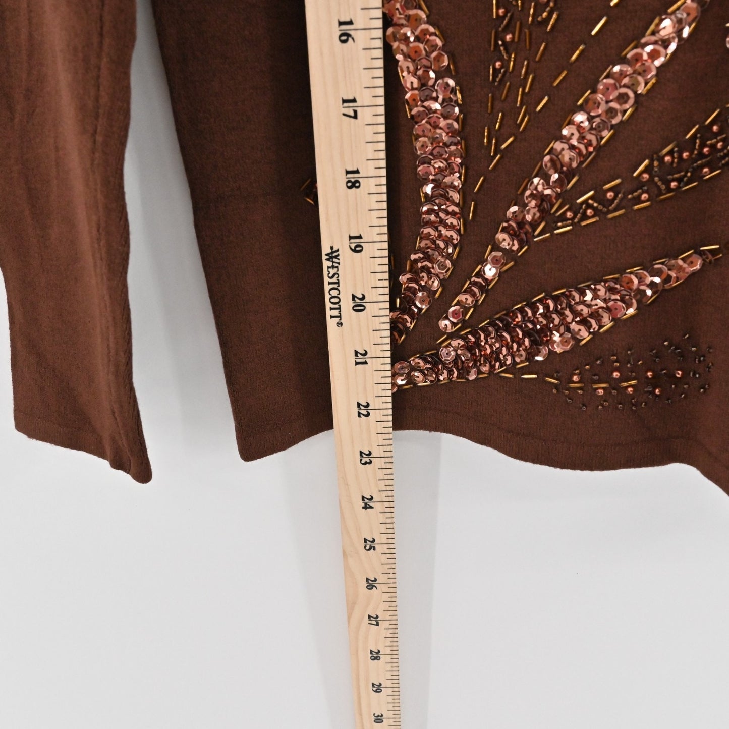 Vtg Y2k Sequin Floral Sweater Womens Size XS Brown Knit Beaded Hippie Dead Stock