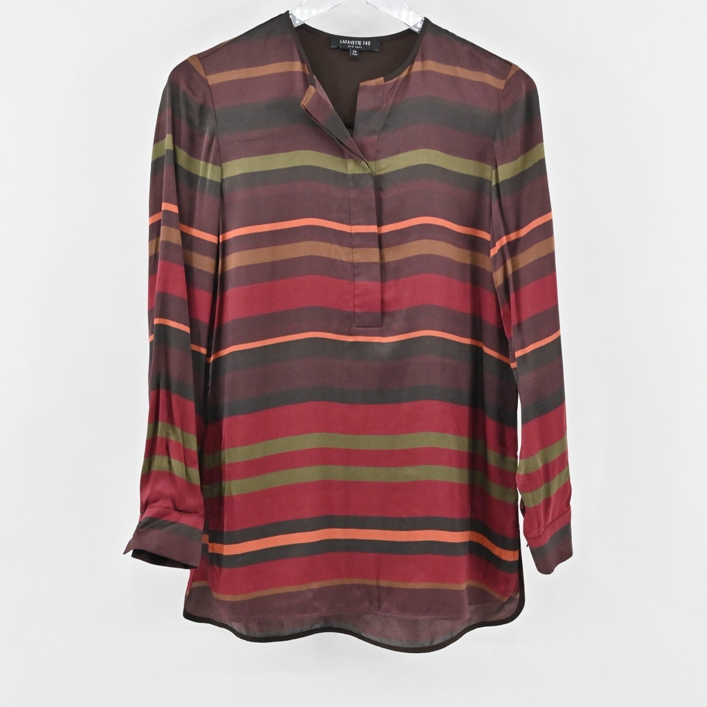 LAFAYETTE 148 Womens Top Size XS Prisha Autumn Stripe Tunic Blouse Rust Capsule