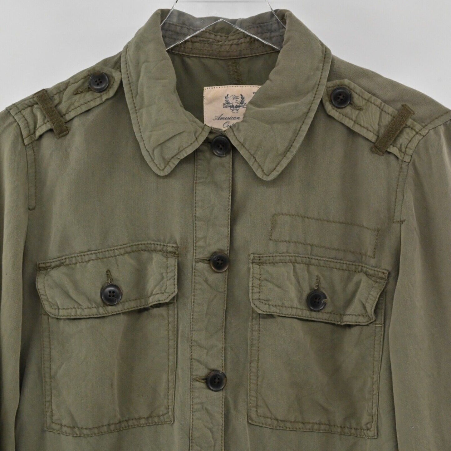 AMERICAN EAGLE Jacket Womens Sz S Army Green Button Front Military Utility Boho