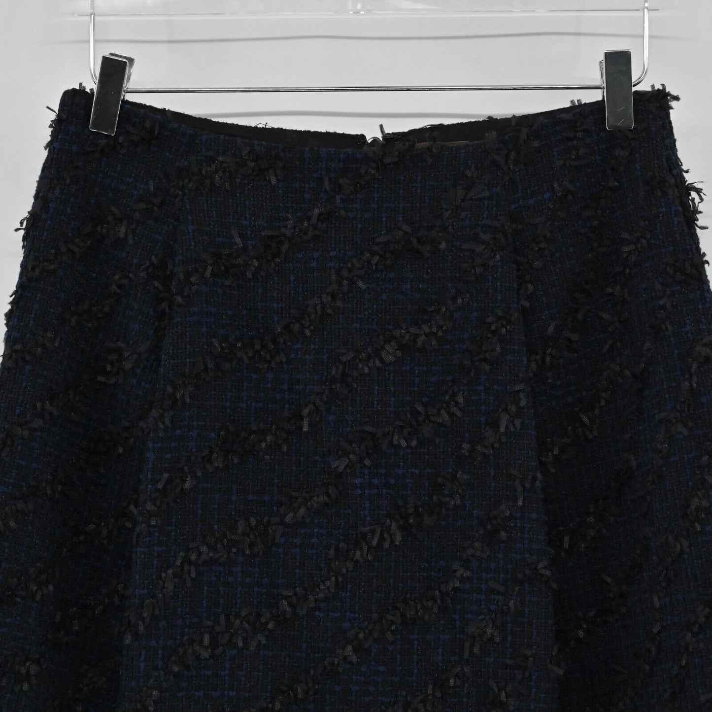 J MCLAUGHLIN Skirt Womens Size 6 Dark Navy Blue Tweed Fringe Textured ALine Mini