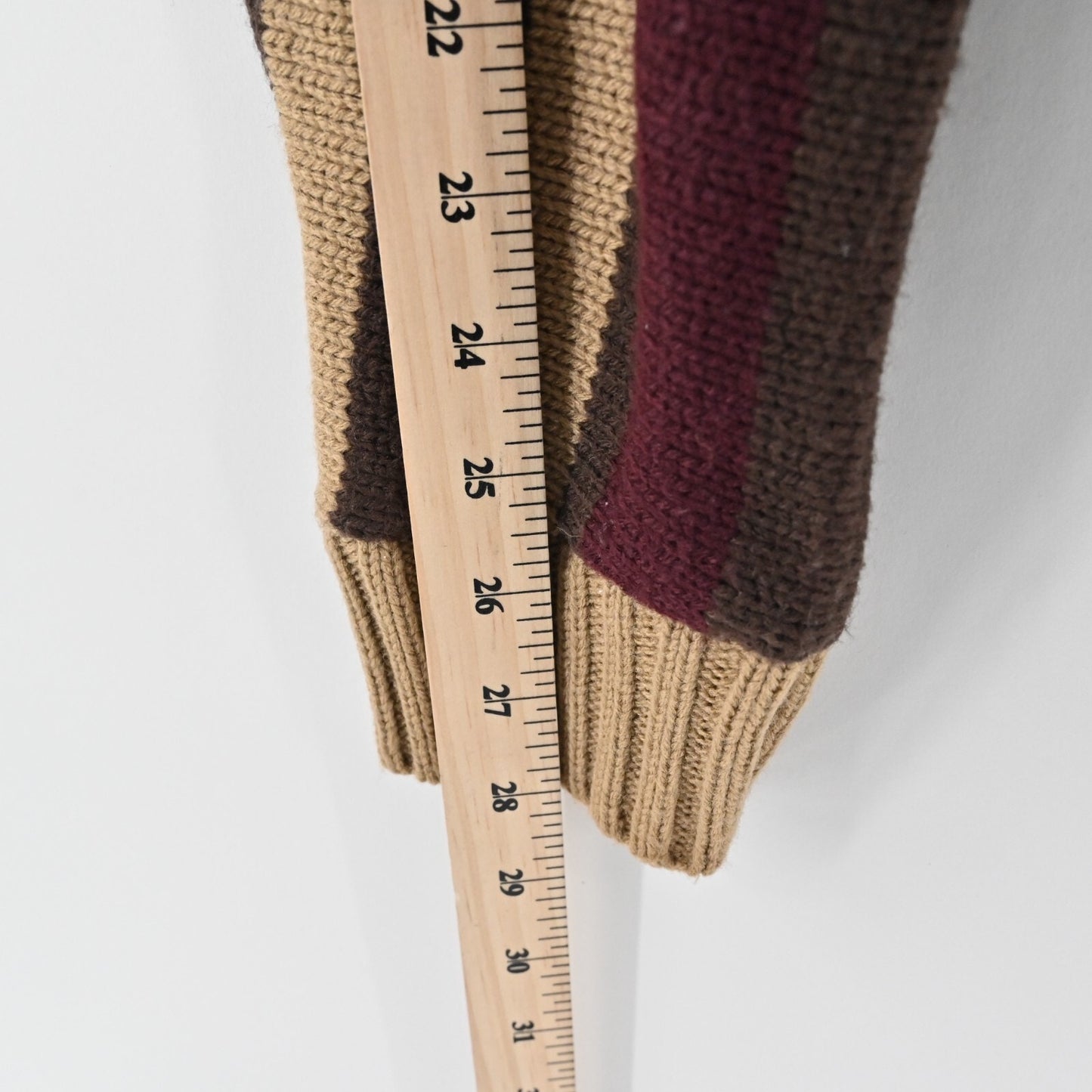 525 AMERICA Womens Striped Sweater Size L Brown Tan Turtleneck Knit Whipstitch