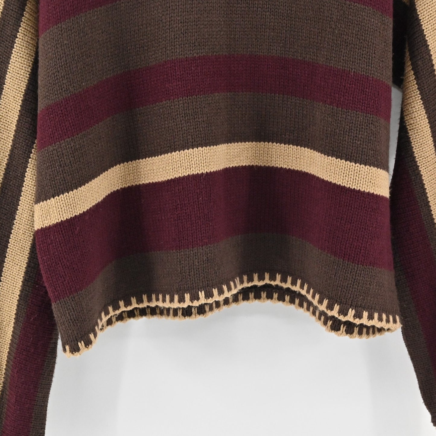 525 AMERICA Womens Striped Sweater Size L Brown Tan Turtleneck Knit Whipstitch