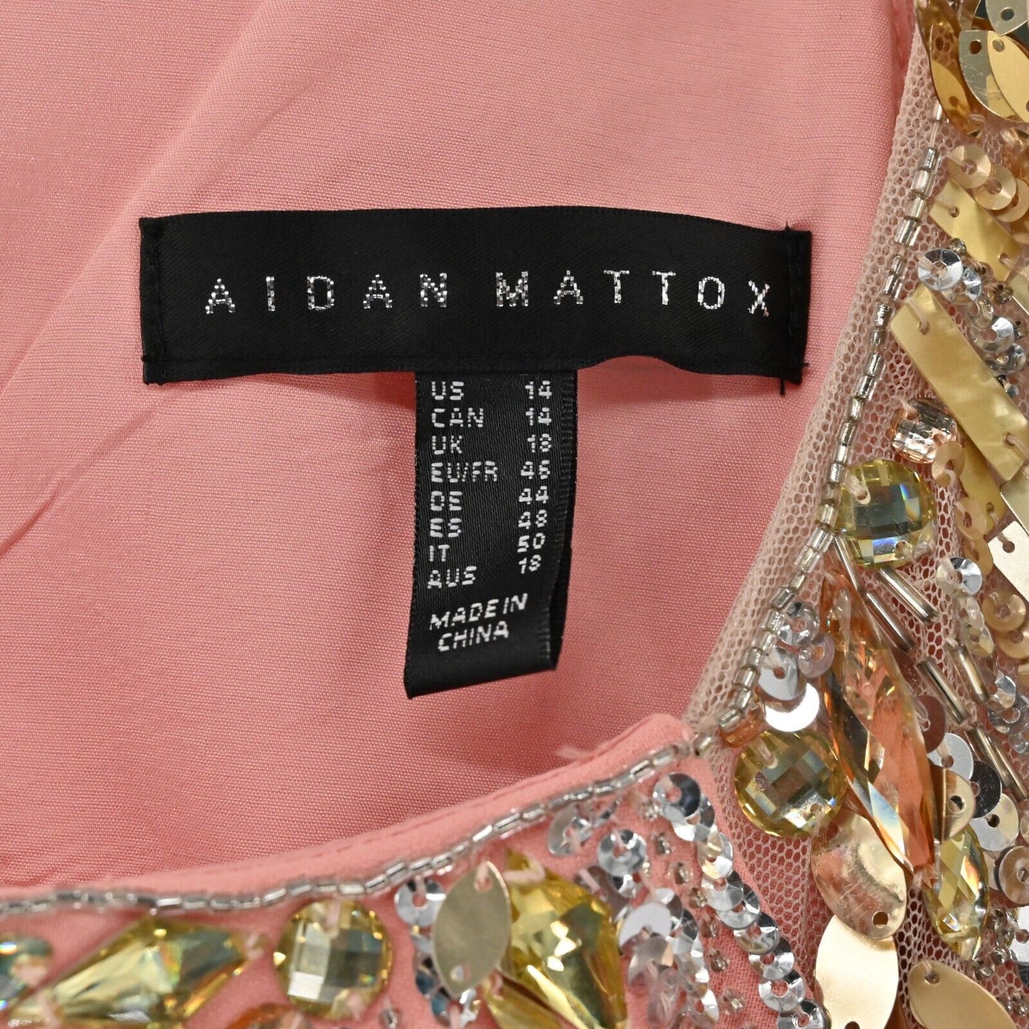 AIDAN MATTOX Dress Womens Size 14 Flutter Sleeve Embellished Beaded Sheath Peach