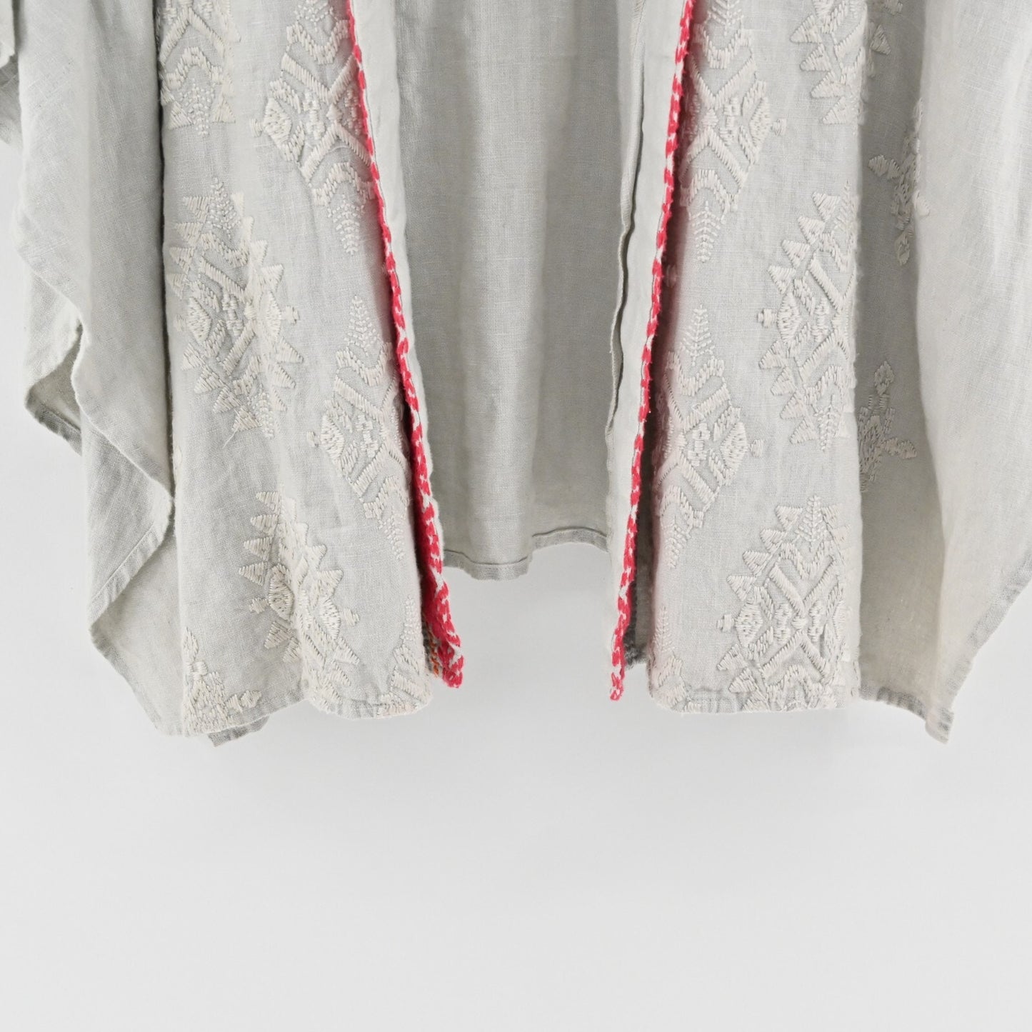 JOHNNY WAS Womens Linen Kimono Size L Embroidered Trim Batwing Boho Open Front