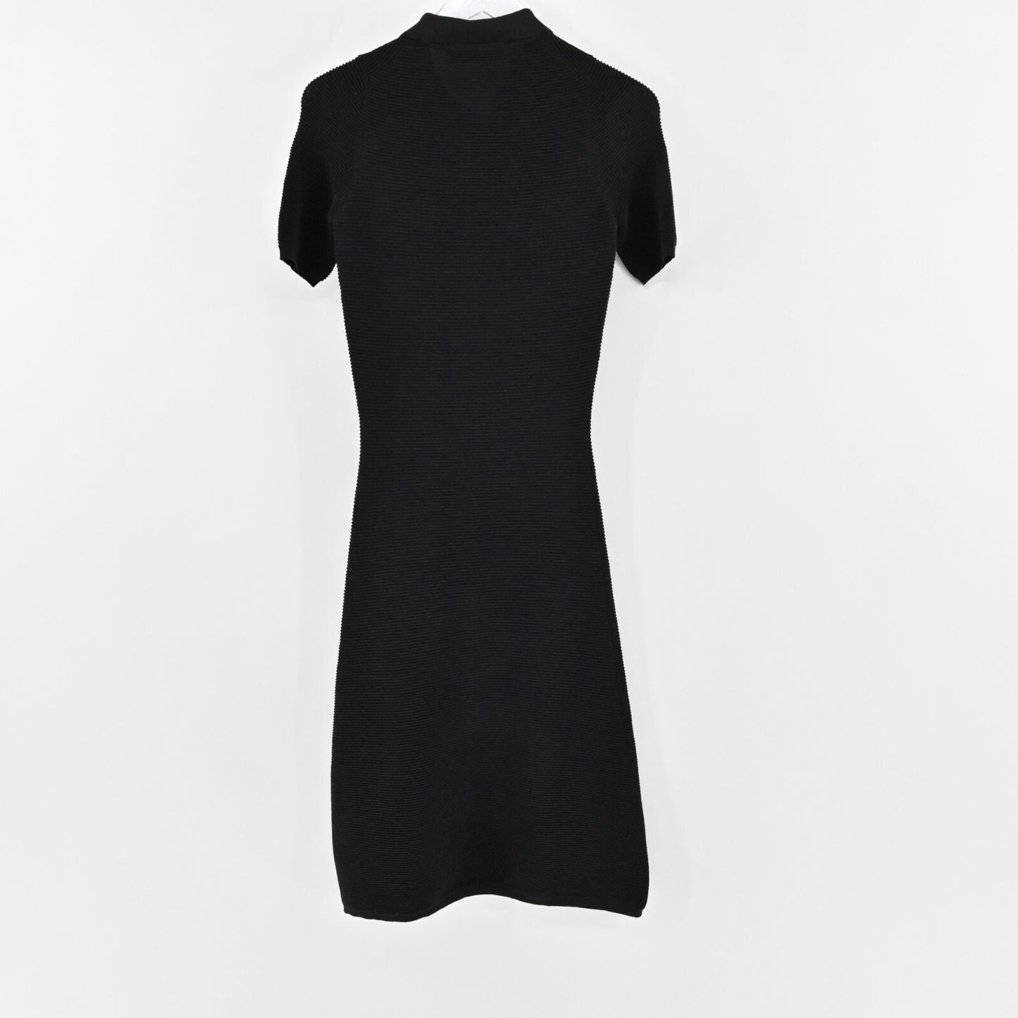 TRUSSARDI Ribbed Dress Size XS Tru Black Button Detail Fitted Stretch Midi