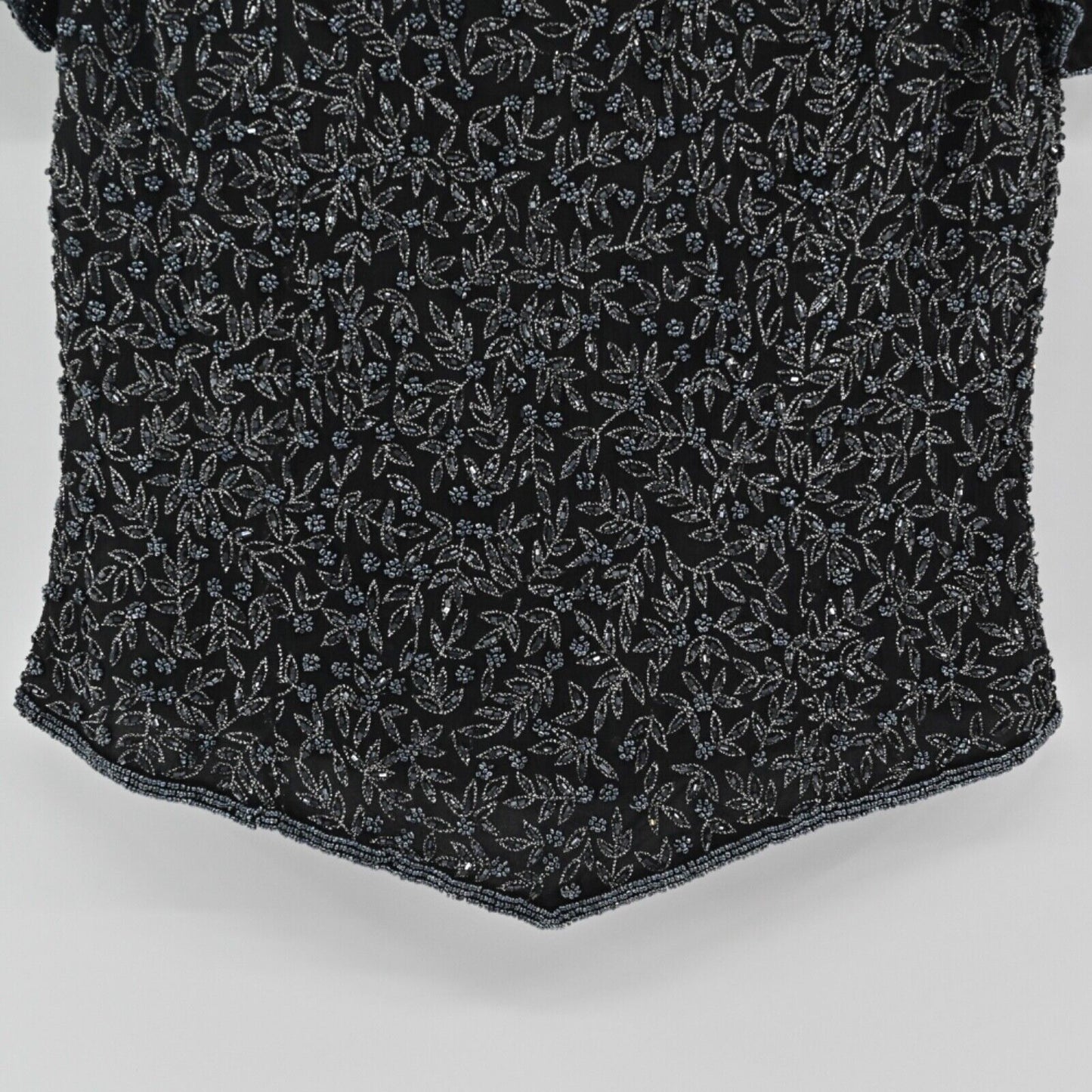 Vtg PAPELL BOUTIQUE EVENING Beaded Top Womens Size M Black Floral Silk Glam 80s