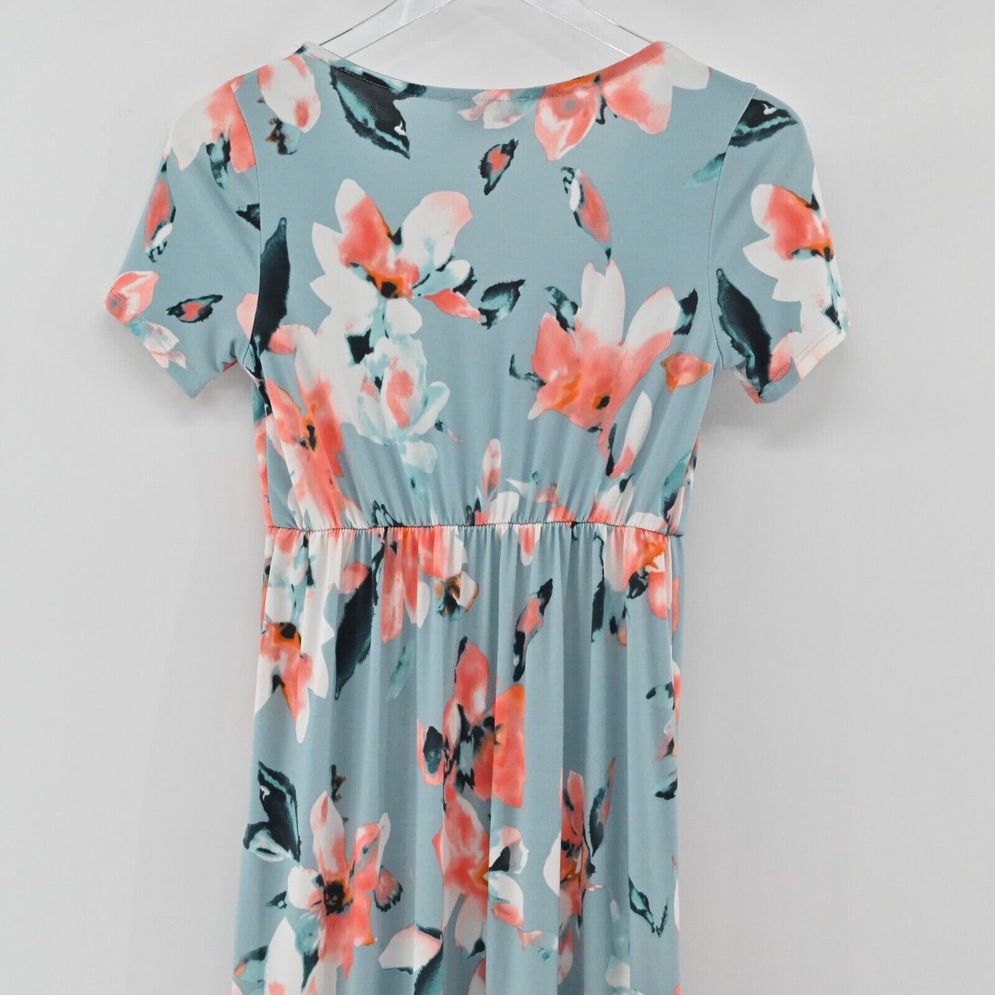 STORY Dress Womens Size S Blue Coral Summer Floral Maxi Hi Low Stretch Comfort