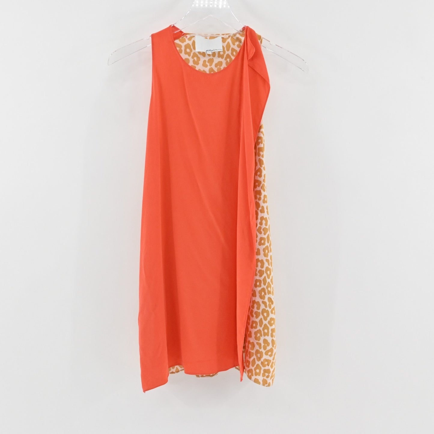 3.1 Phillip Lim Silk Dress Size 2 Orange Leopard Print Panel Sleeveless Mini