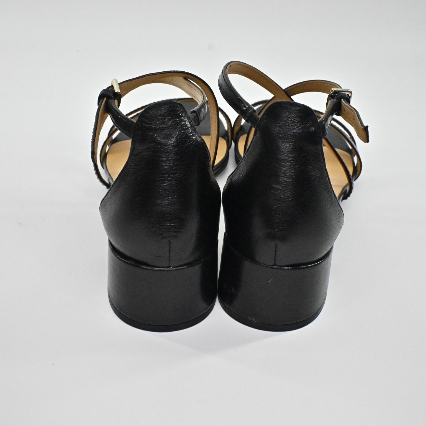Naturalizer Womens June Strappy Low Block Heels Size 9.5W Black Leather Sandal