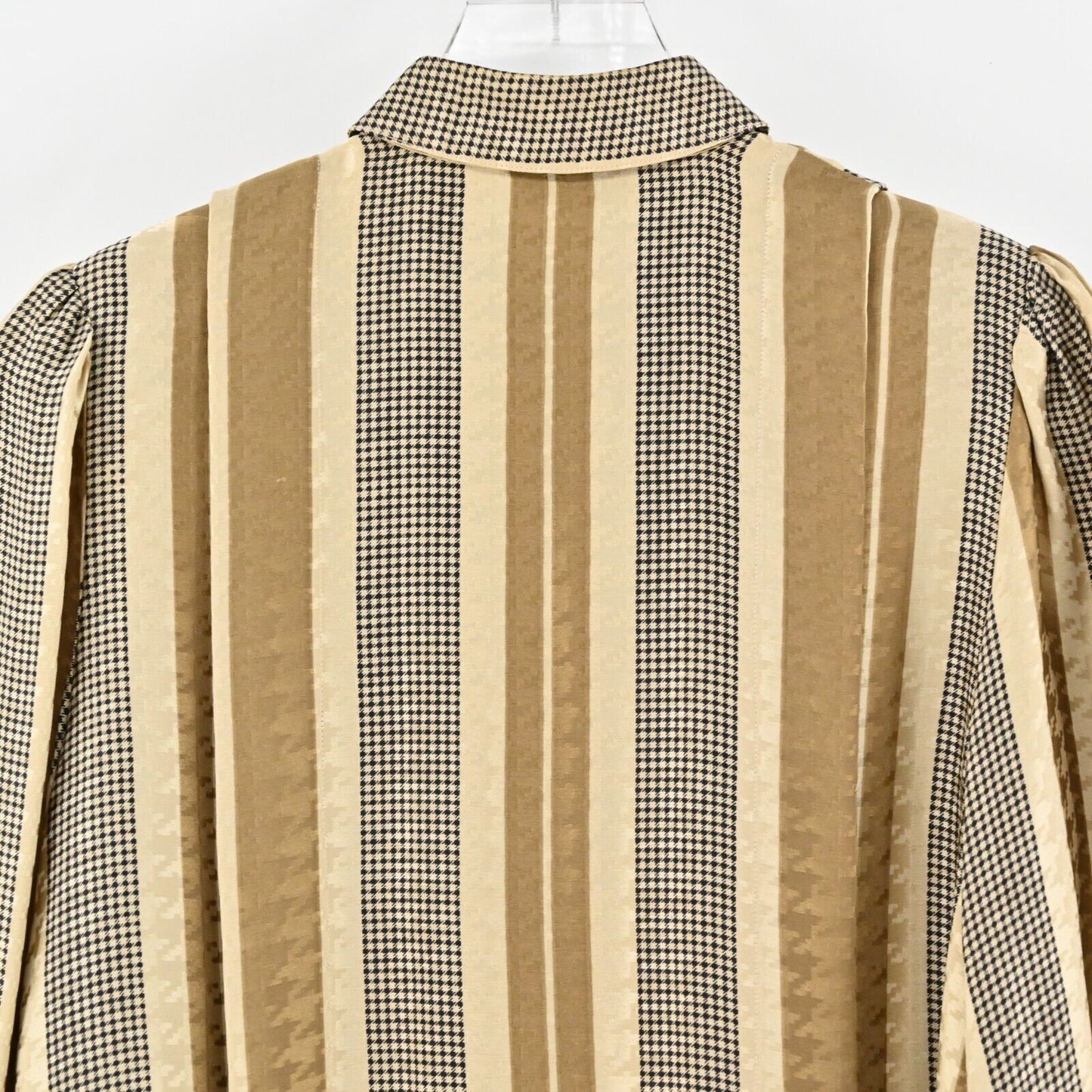 Vtg Silk Blouse Womens Sz 8 Houndstooth Top Stripe Collar Office Siren Academia