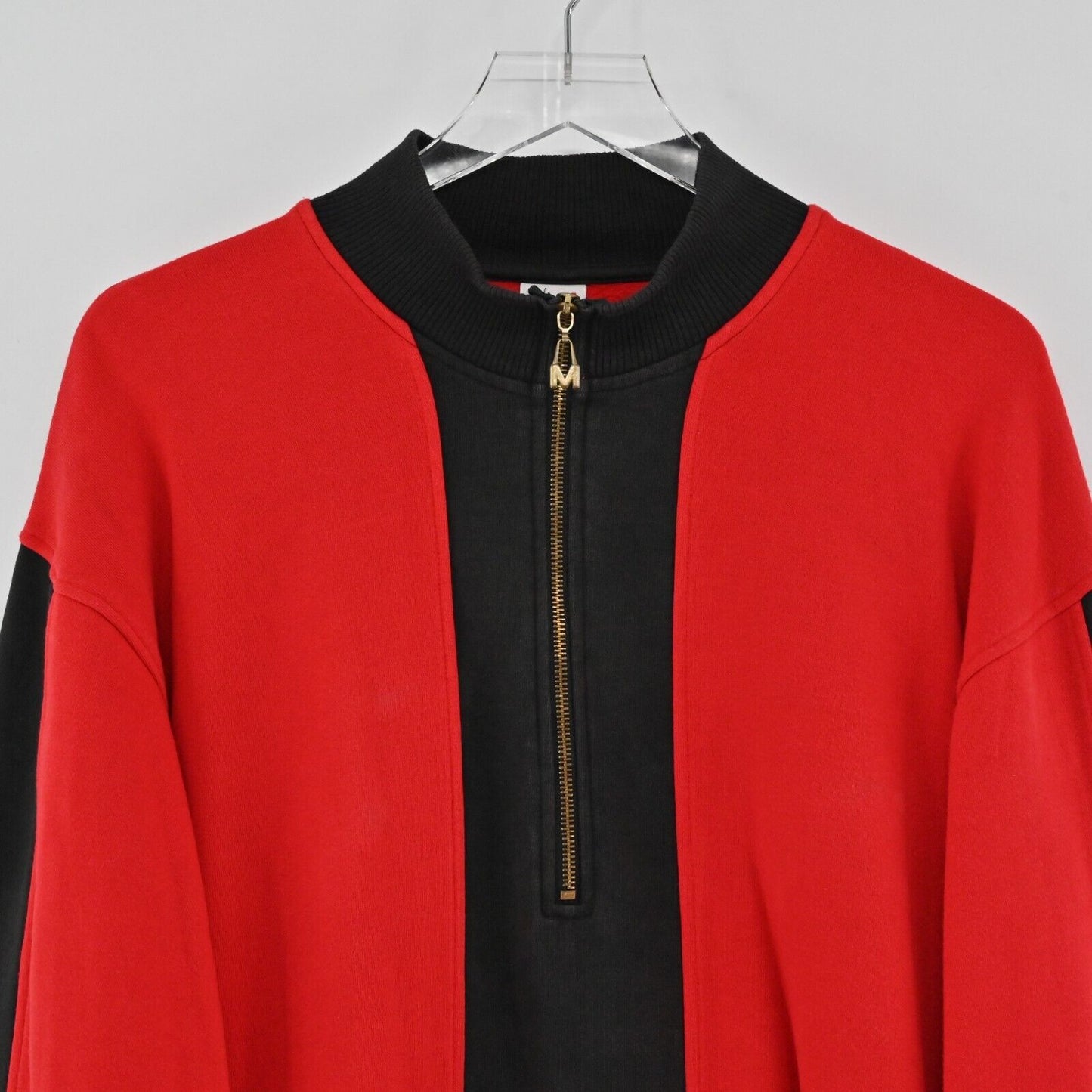 Vtg MONDI Sweatshirt Womens Sz EUR 34 Red Black Cotton Half Zip Sports Logo 90s