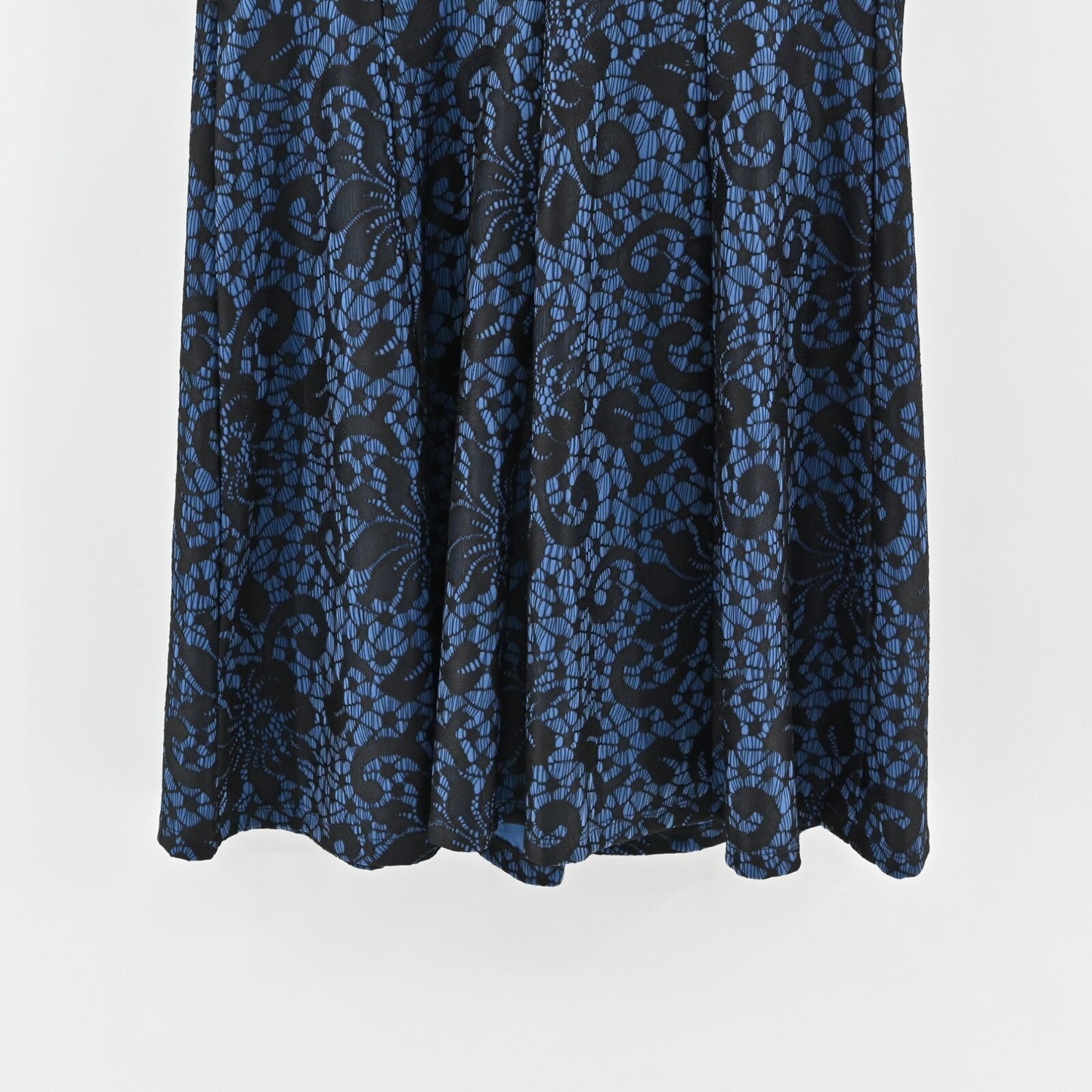 Vtg NEIMAN MARCUS Dress Size 10 Blue Black Floral Lace Sleeveless Flare Retro
