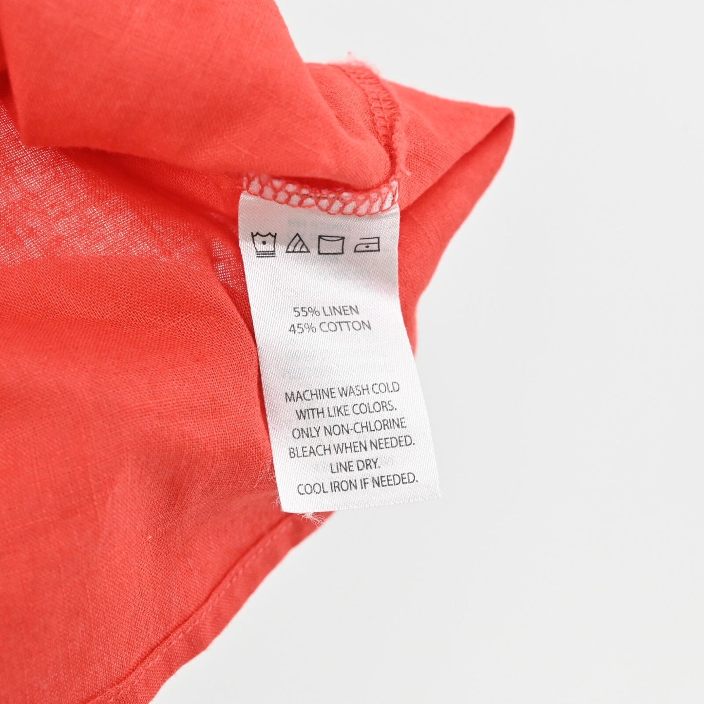 SAKS FIFTH AVENUE Top Womens Size XL Coral Linen Blend Split V Neck Puff Sleeve