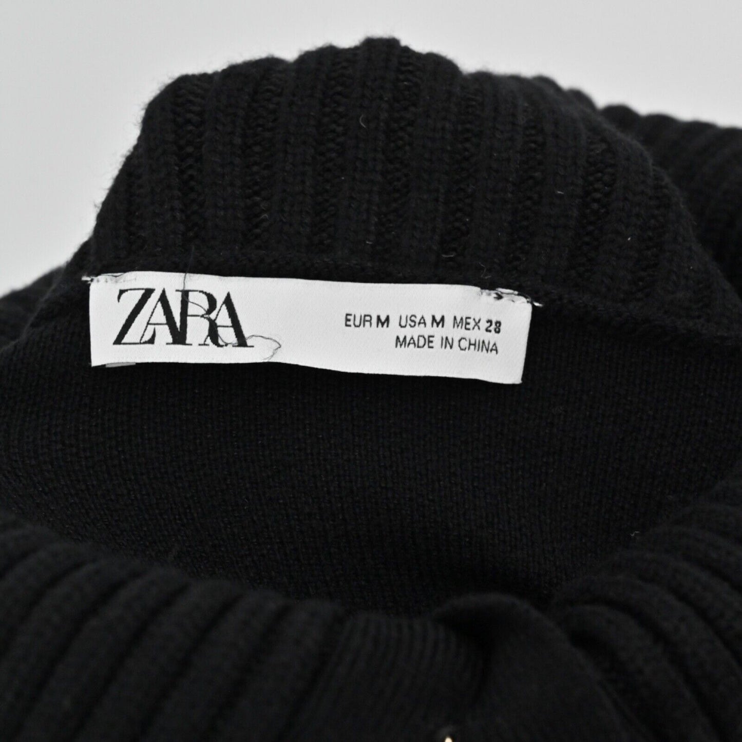 ZARA Cardigan Womens Sz M Black Exaggerated Collar Button Minimalist Retro Chic