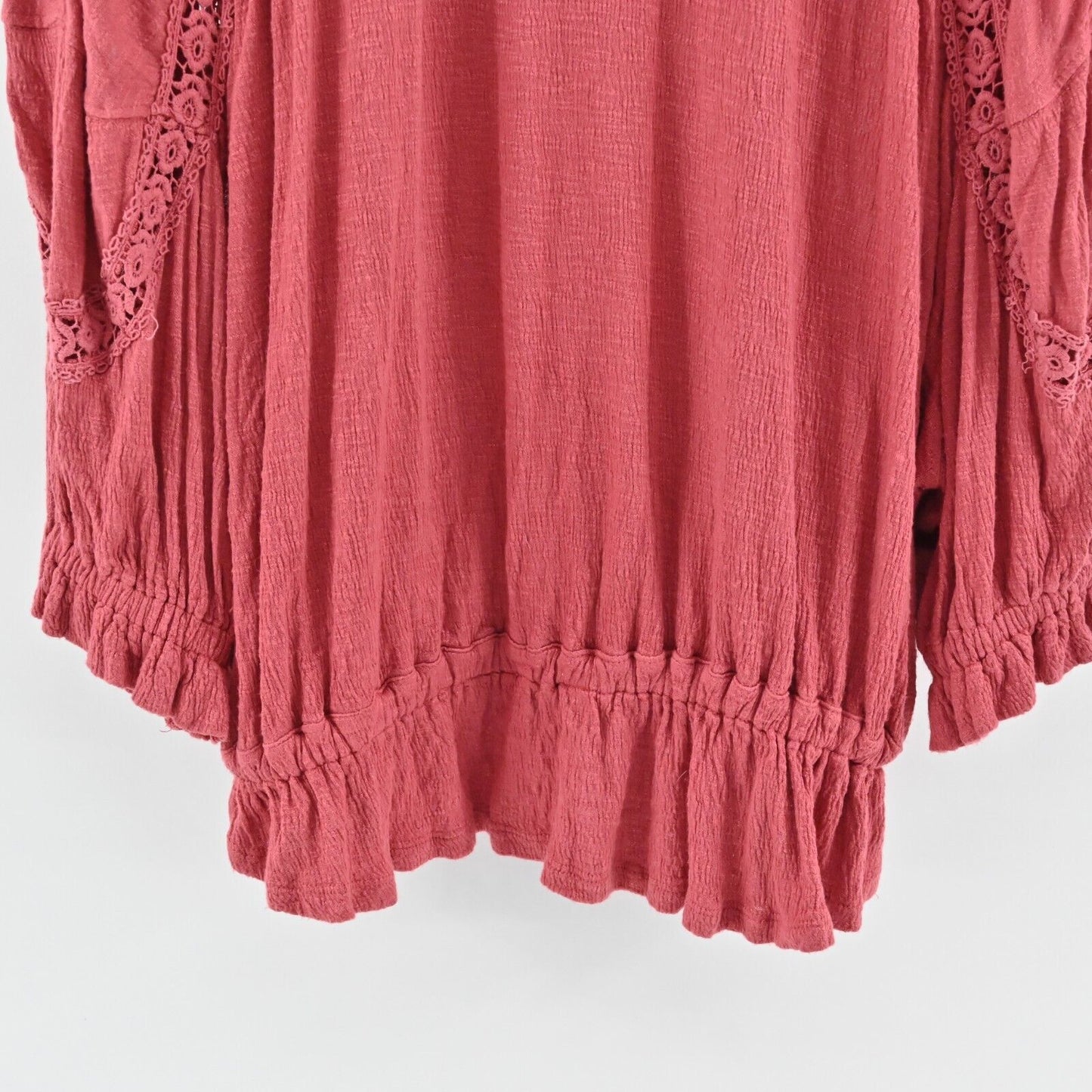FREE PEOPLE Top Womens Sz XS Sarafina Embroidered Top Sangria Combo Pink Boho