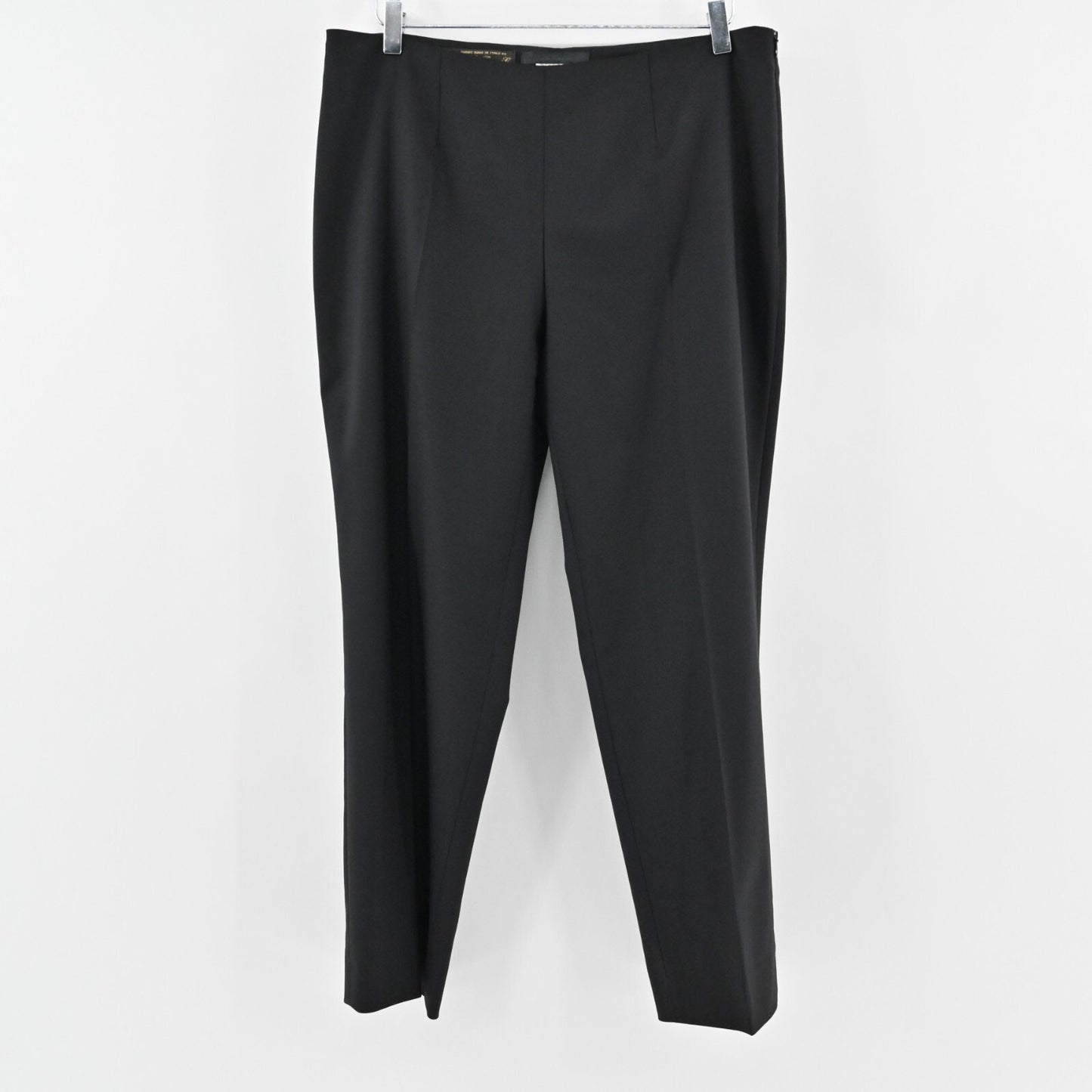 LES COPAINS Pants Womens Size 48 Black Loro Piana Wool Straight Leg Trousers
