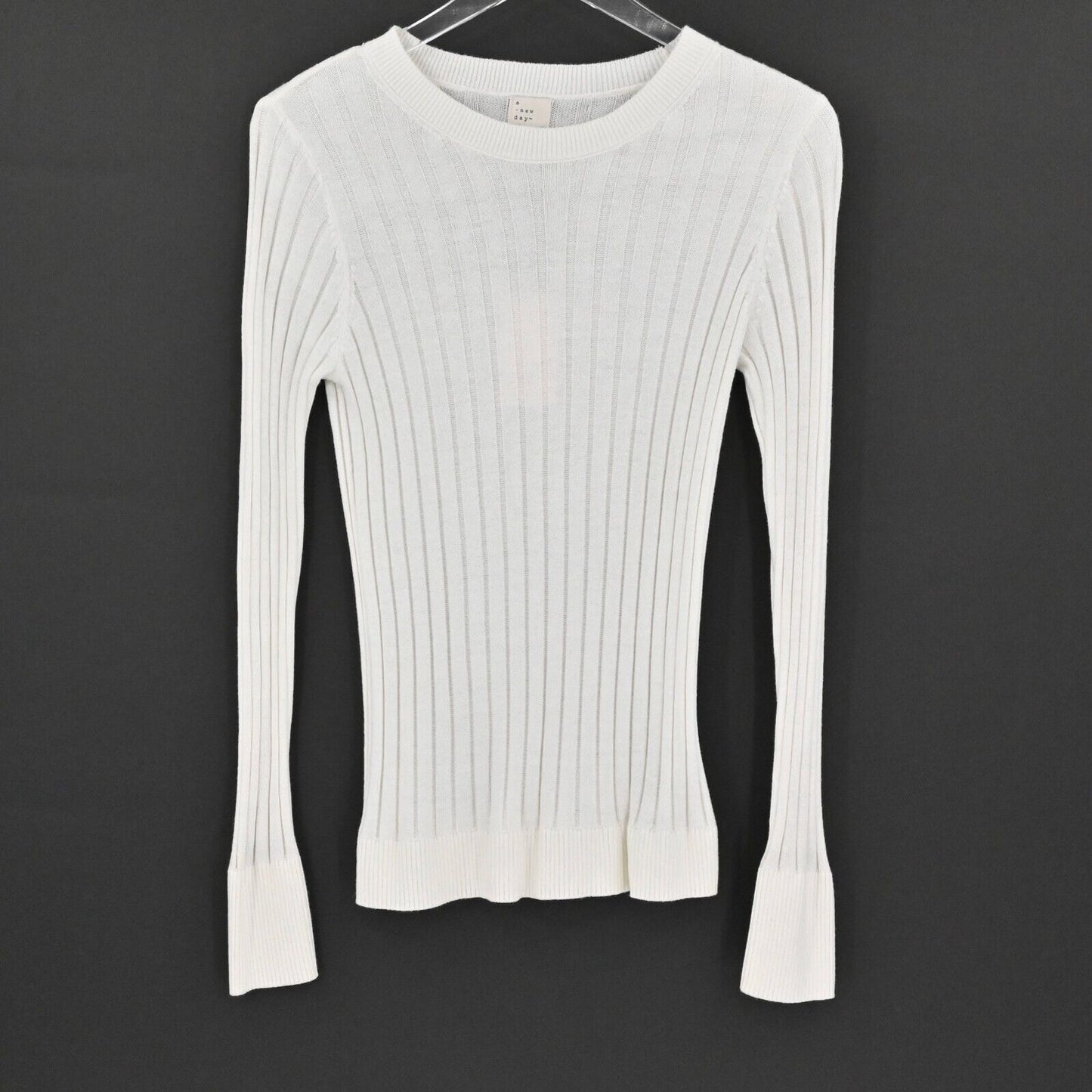 A NEW DAY Sweater Womens Sz XS White Crew Neck Long Sleeve Ribbed Knit Neutrals