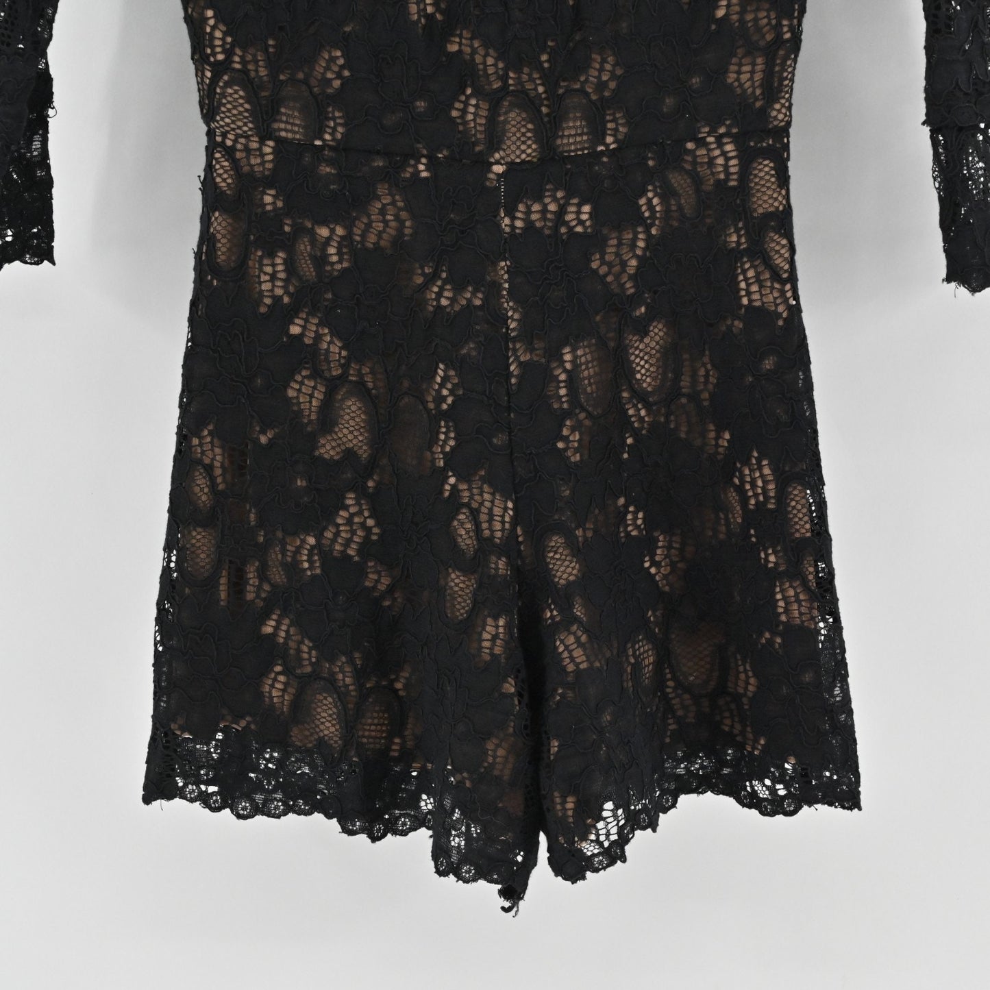 ALEXIS Womens Jing Black Lace Pattern Romper Size XS Mock Neck 3/4 Sleeve Chic