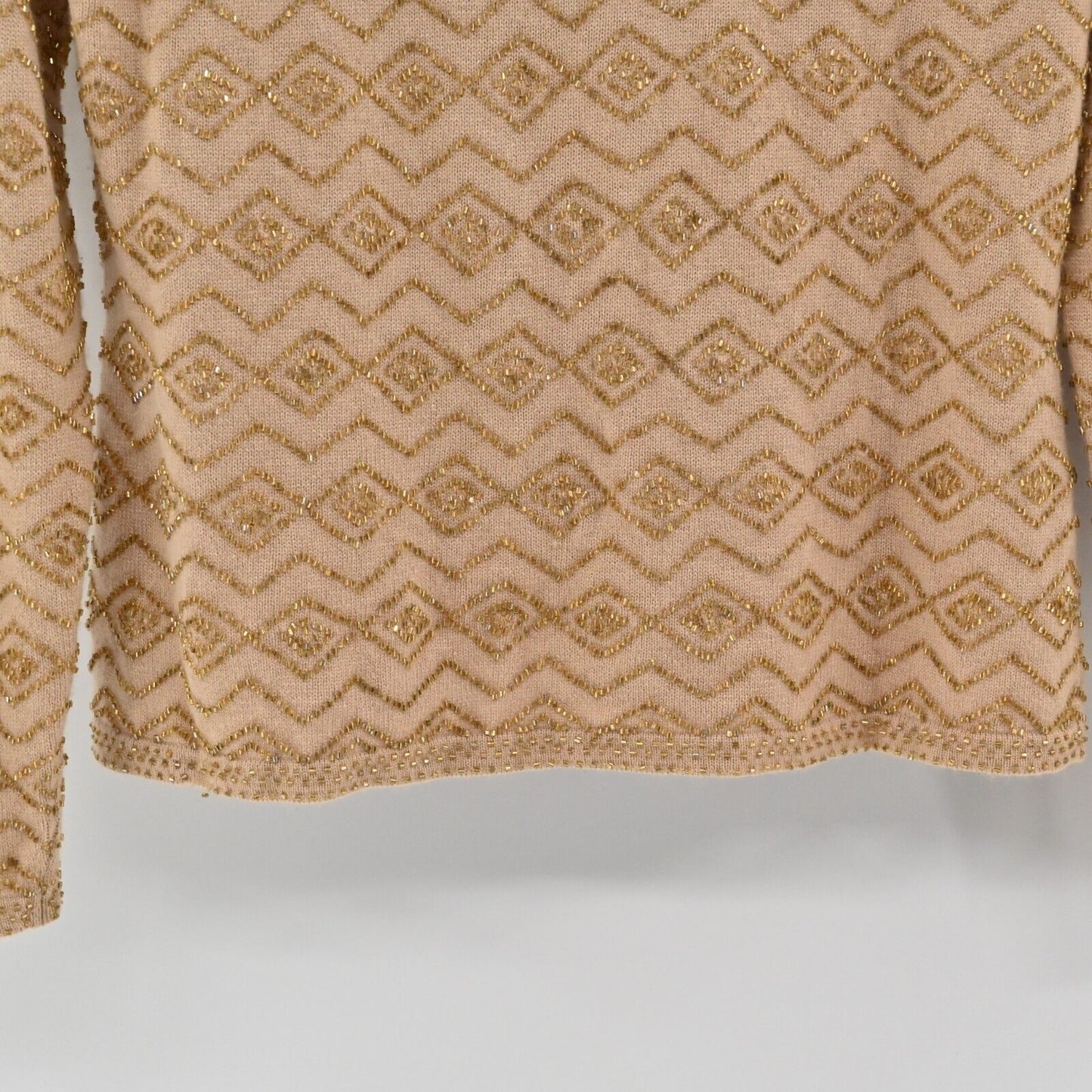 Vtg CARLISLE Sweater Womens Size Small Cashmere Silk Beaded Knit Geometric Print