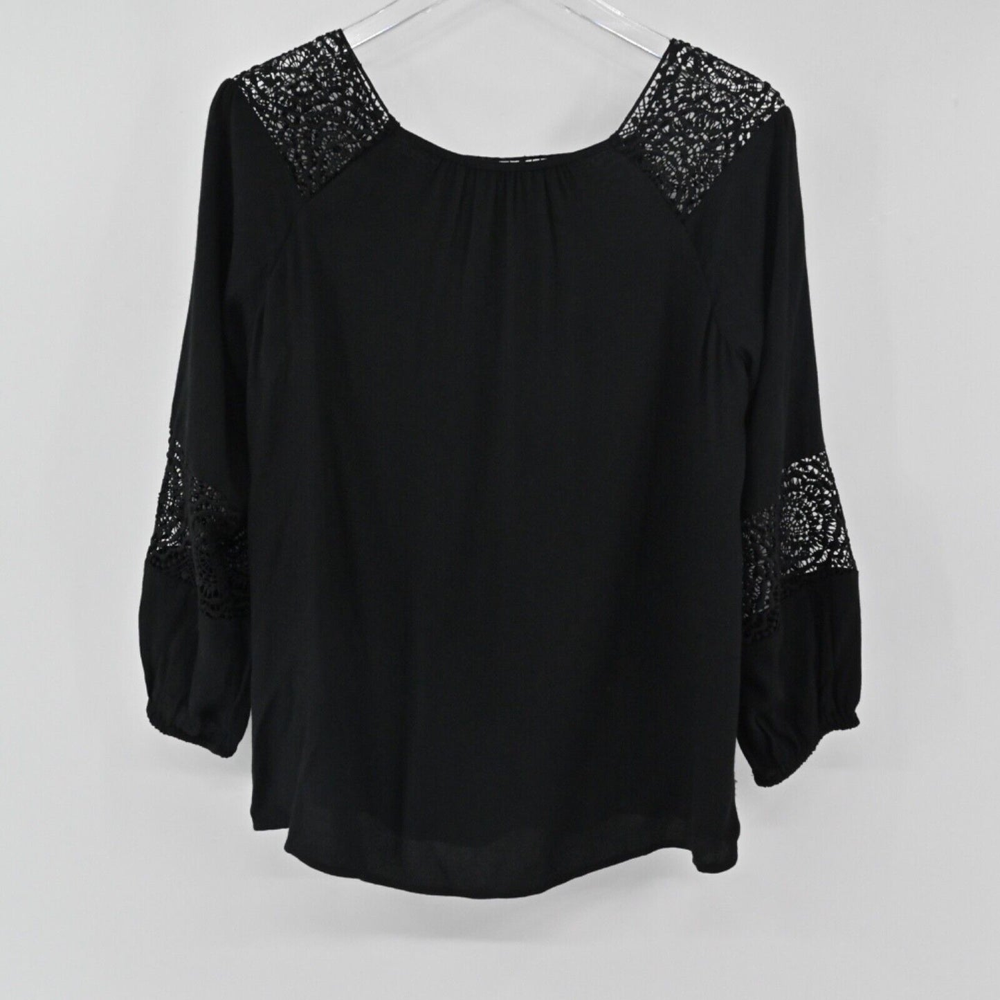 JOIE Top Womens Size S Black Bellange Floral Crochet Lace Inset Balloon Sleeve