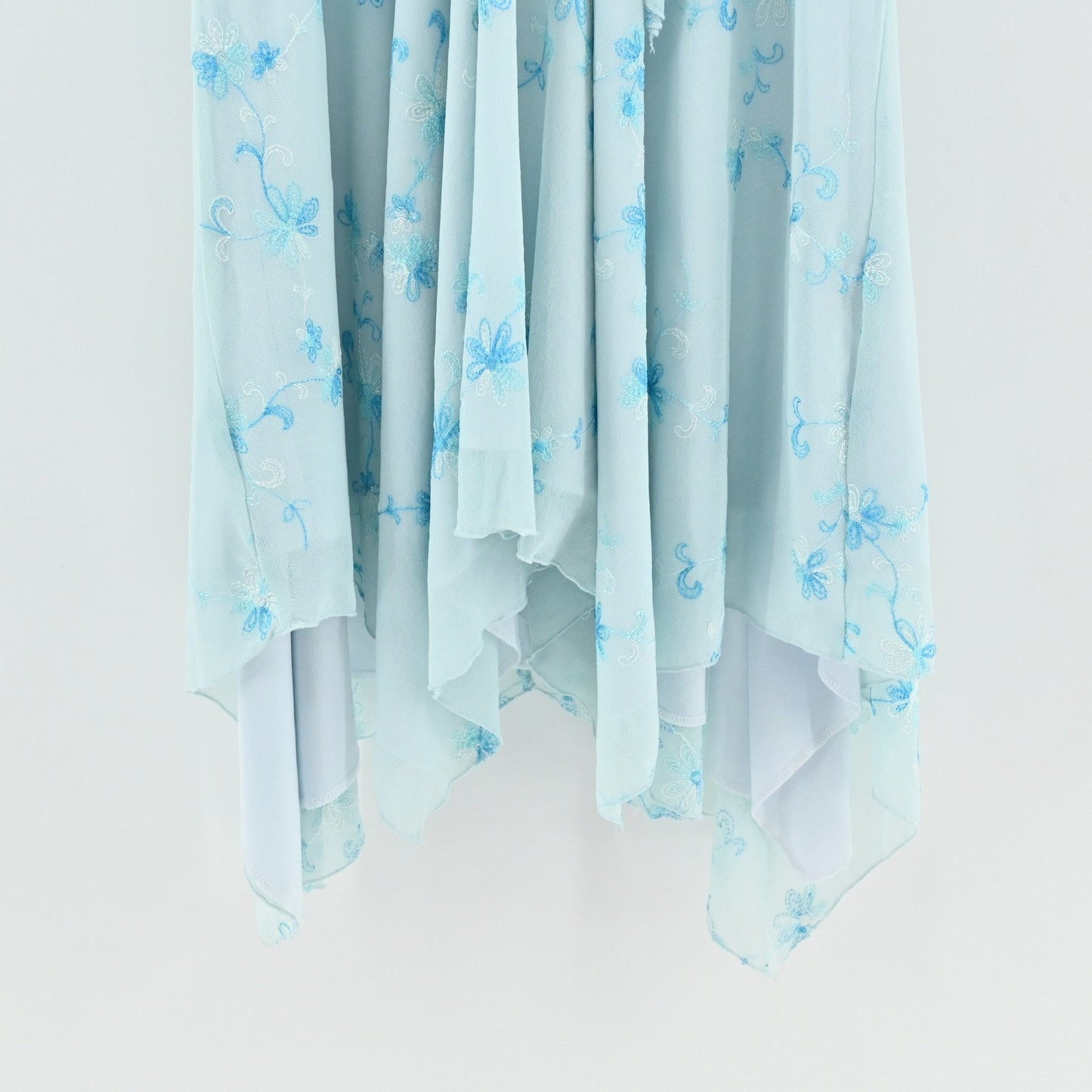 Vtg Y2k Fairycore Babydoll Dress Size S Ethereal Blue Floral Handkerchief Halter