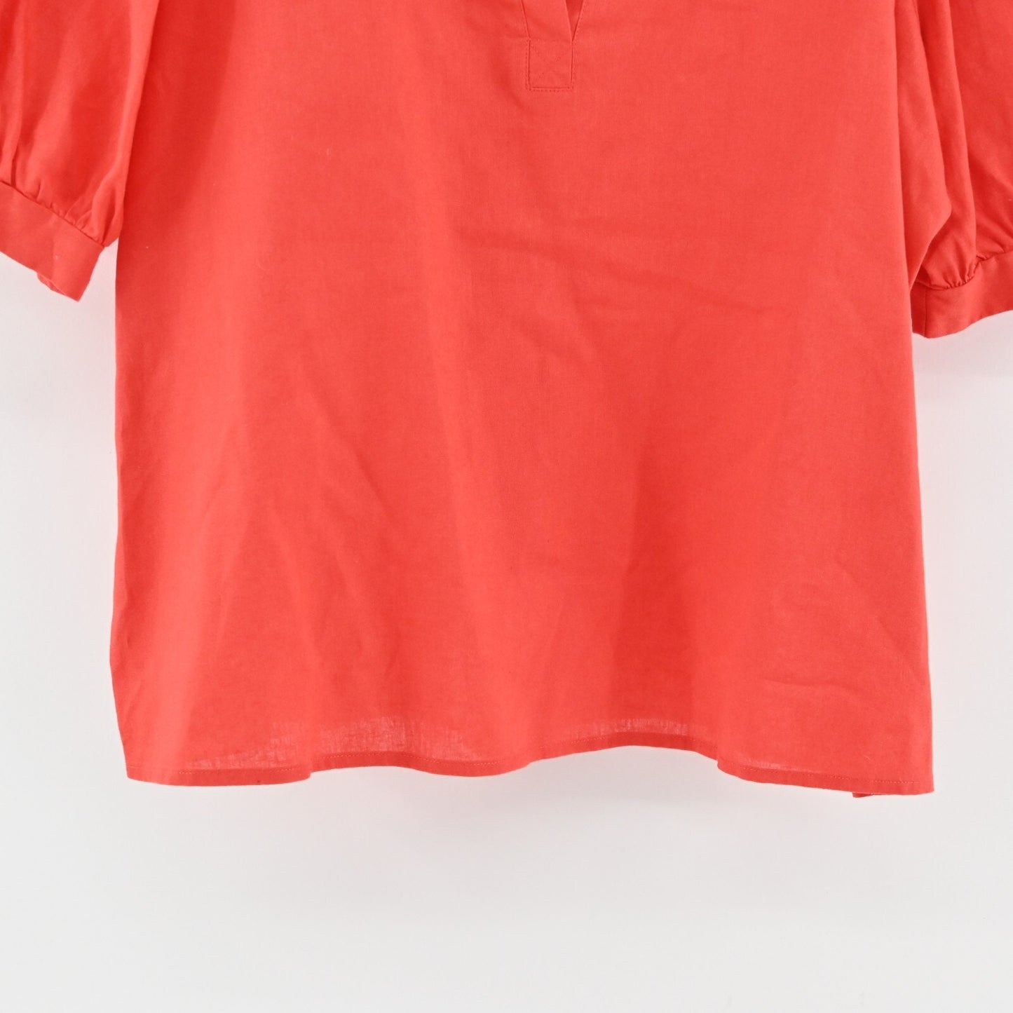 SAKS FIFTH AVENUE Top Womens Size XL Coral Linen Blend Split V Neck Puff Sleeve