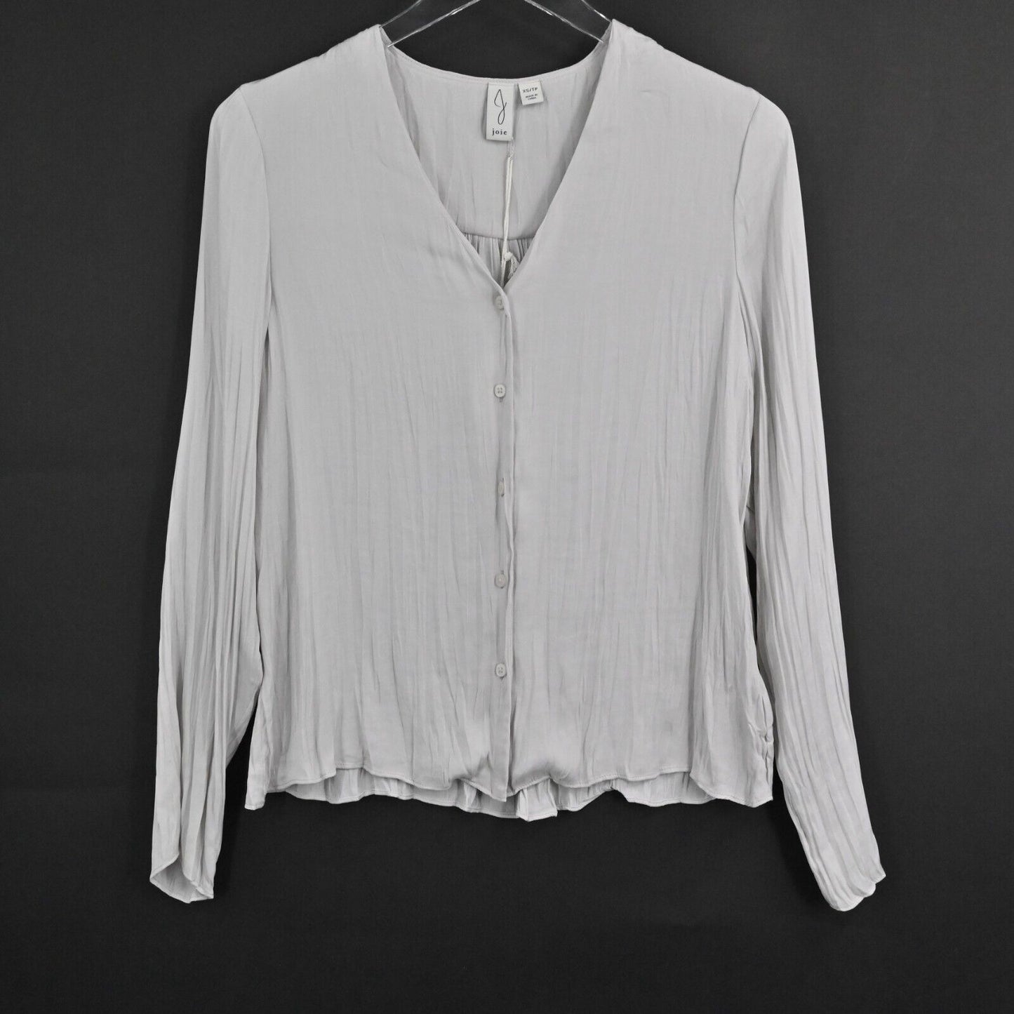 JOIE Top Womens Size XS Light Gray VNeck Button Front Long Sleeve Blouse NEW