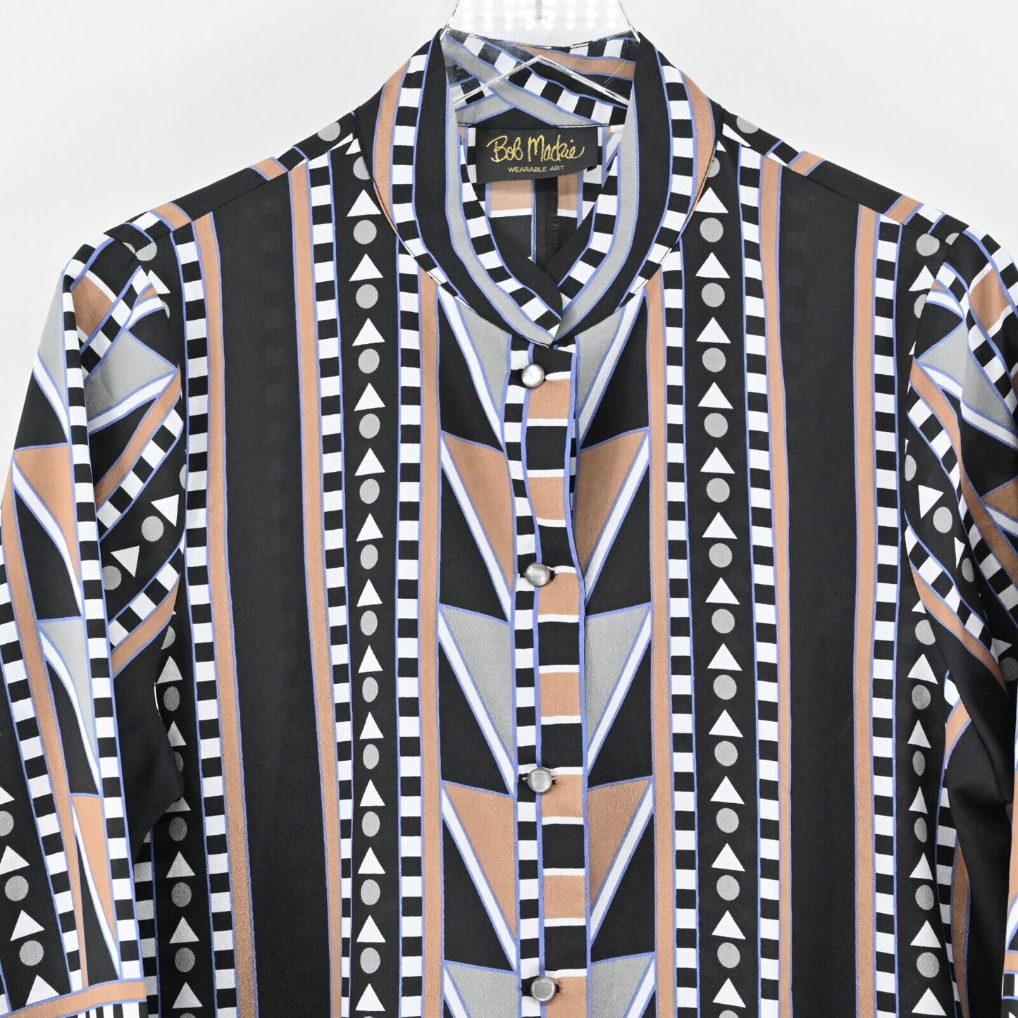 BOB MACKIE Top Womens Size XL Blouse Multicolor Geometric Print Wearable Art