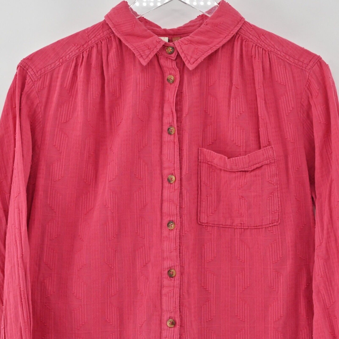 ANTHROPOLOGIE Top Womens Sz S Pink Cotton Theresa Lace Up Back Button Up PILCRO