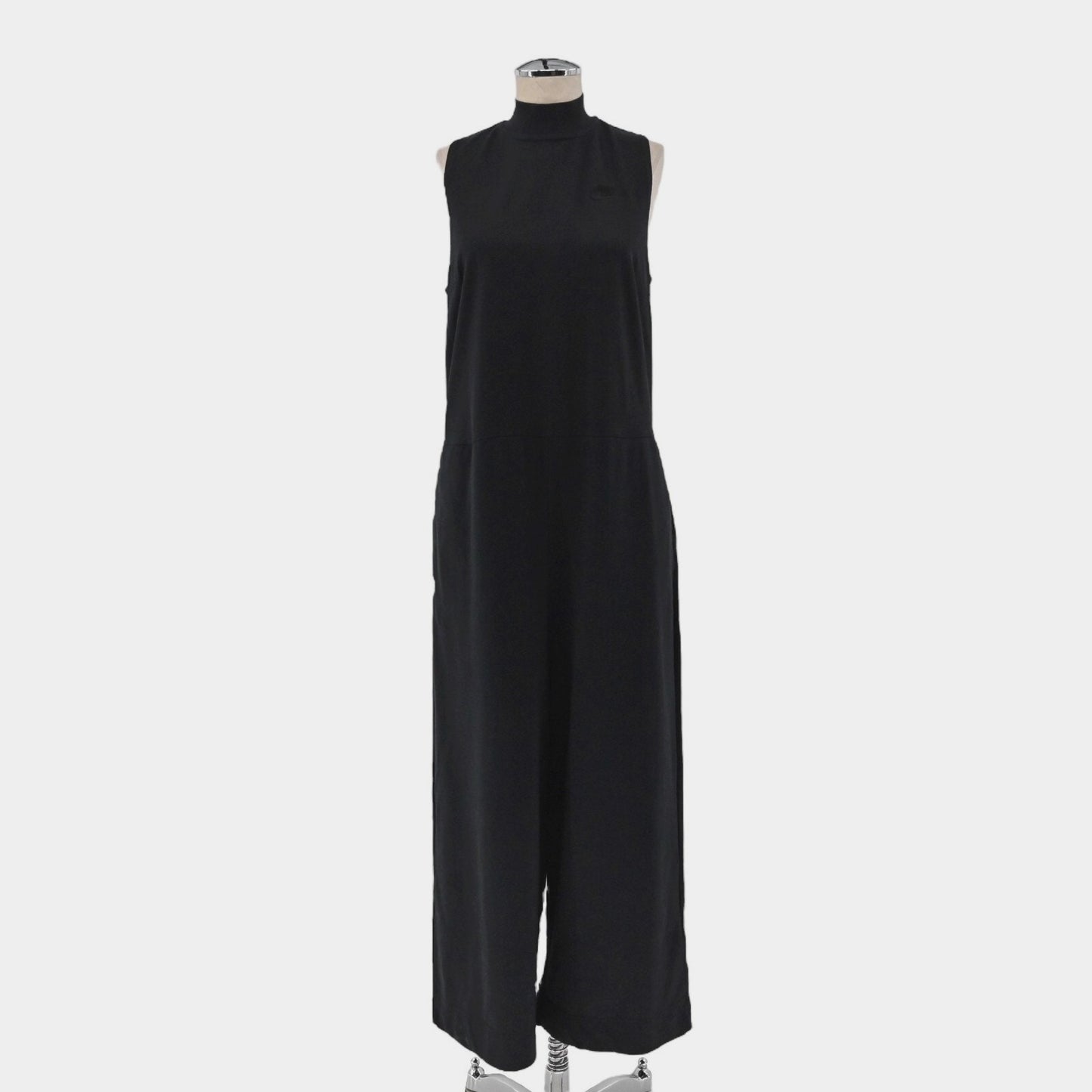 NIKE Womens Black Jumpsuit Size L Logo Cotton Sleeveless Mock Neck Crop Wide Leg