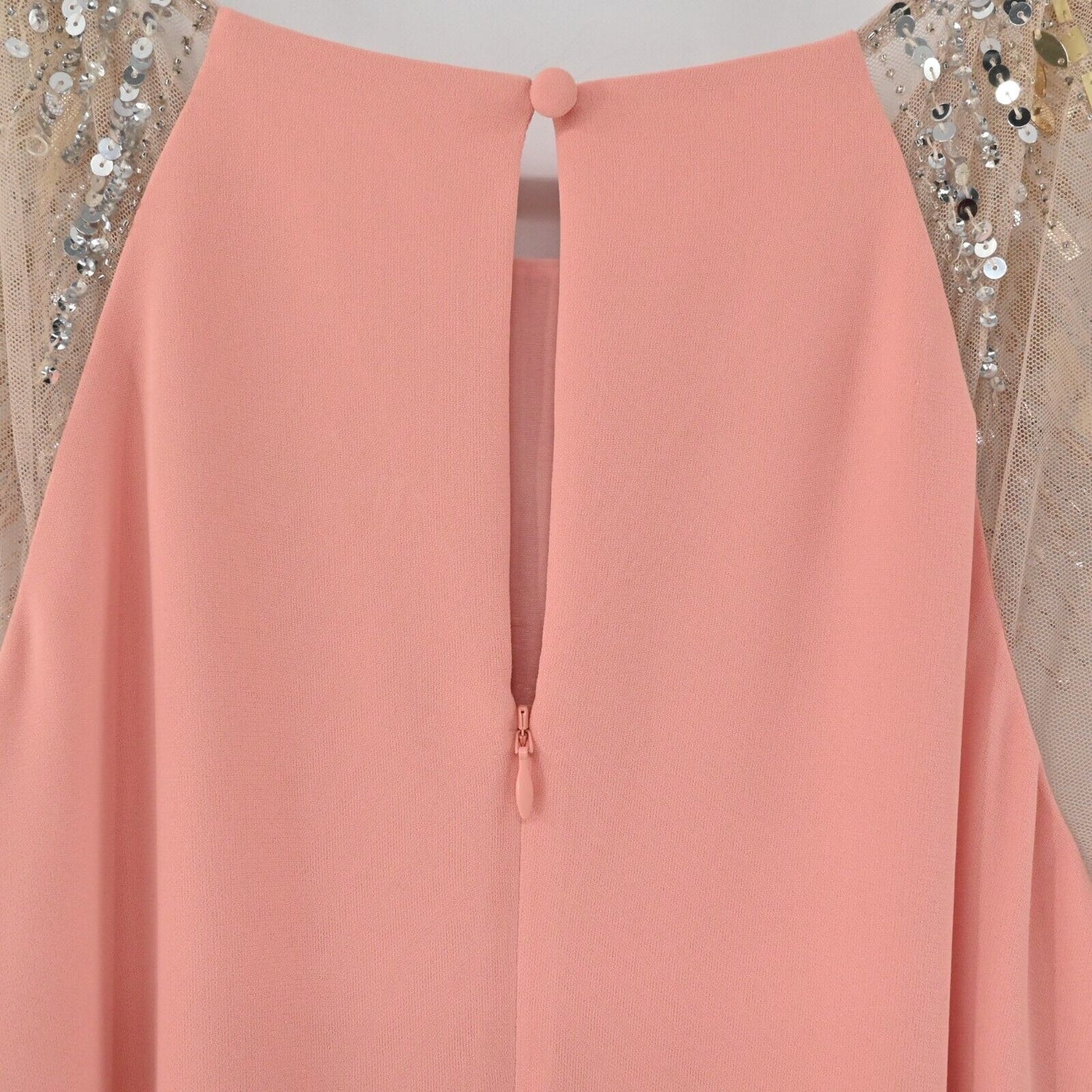 AIDAN MATTOX Dress Womens Size 14 Flutter Sleeve Embellished Beaded Sheath Peach