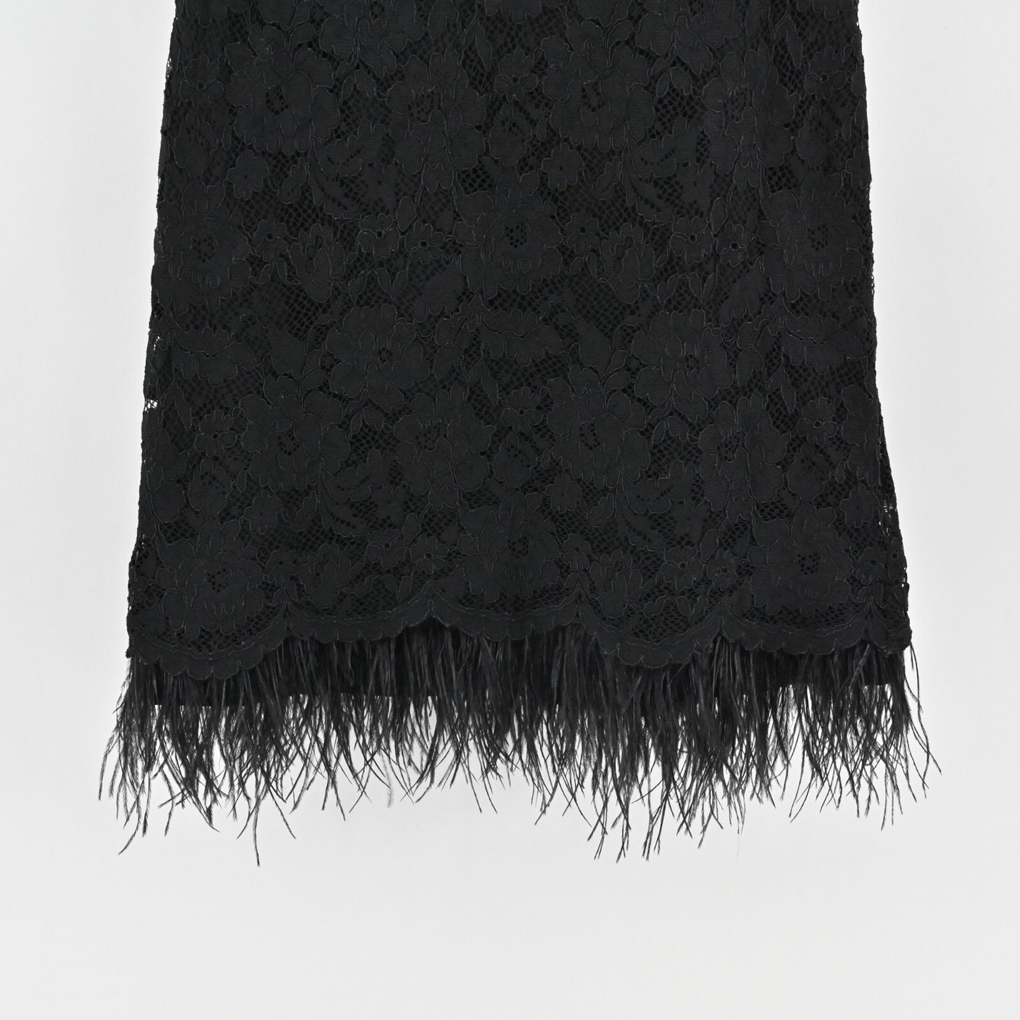 NICOLE MILLER Dress Sz 10 Black Feather Trim VNeck Sleeveless Lace Mini Flapper