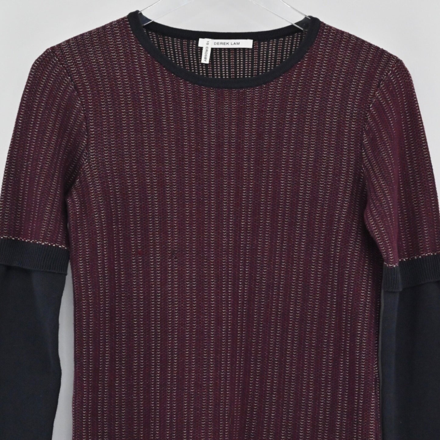 DEREK LAM Sweater Dress Size S 10 CROSBY Mini Wine Black Stripe Cotton Purple