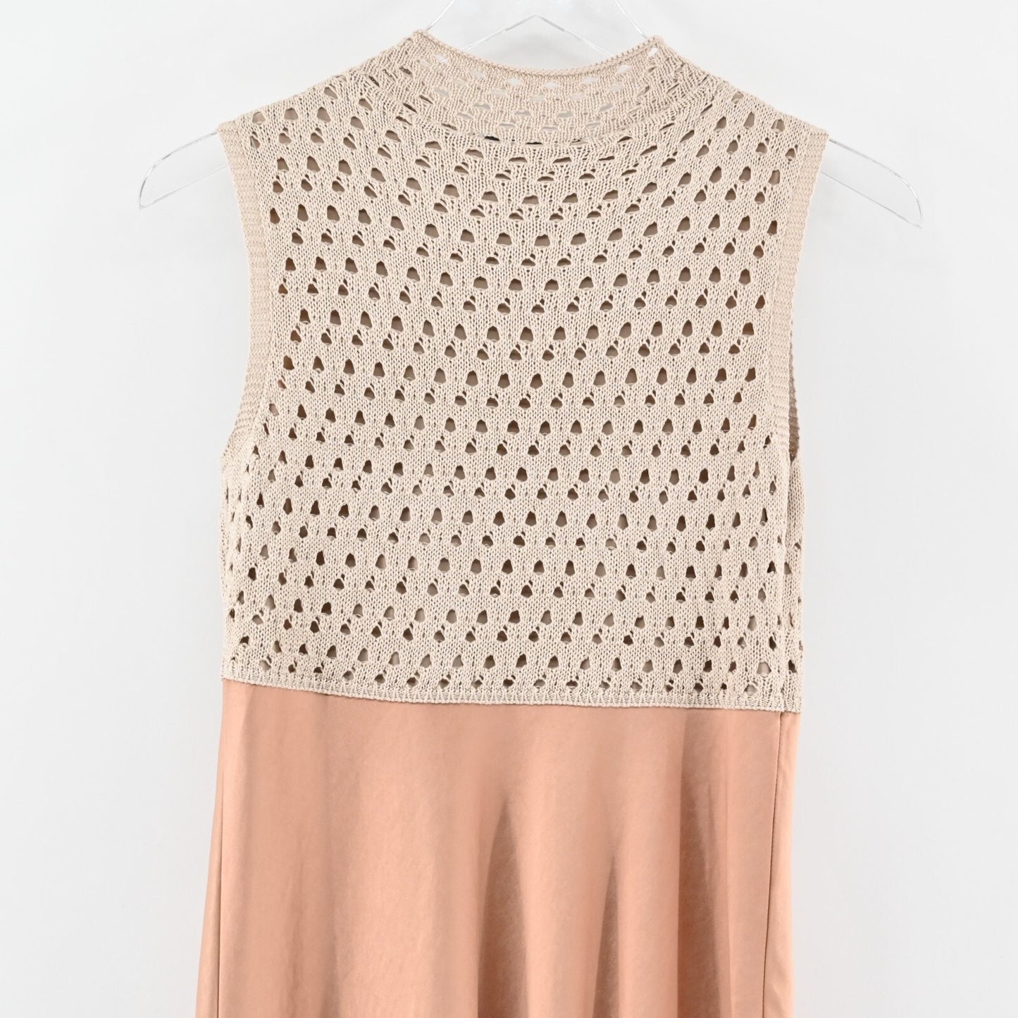ANTHROPOLOGIE Maxi Dress Size XS Crochet Satin Mare Mare Mock Neck Sleeveless