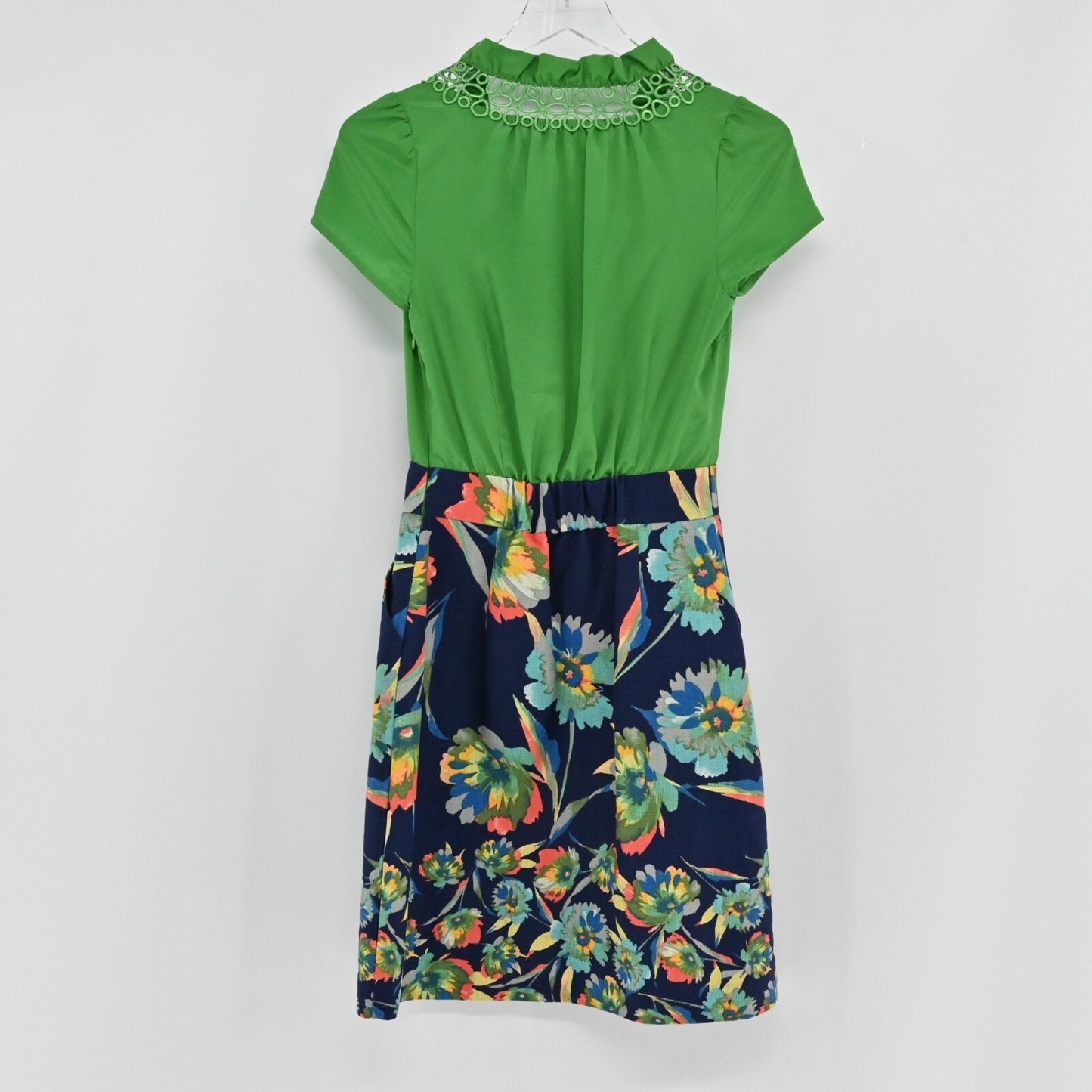 Anthropologie Womens Green Floral Dress Size 2 Elland TABITHA Blouson Tie Neck